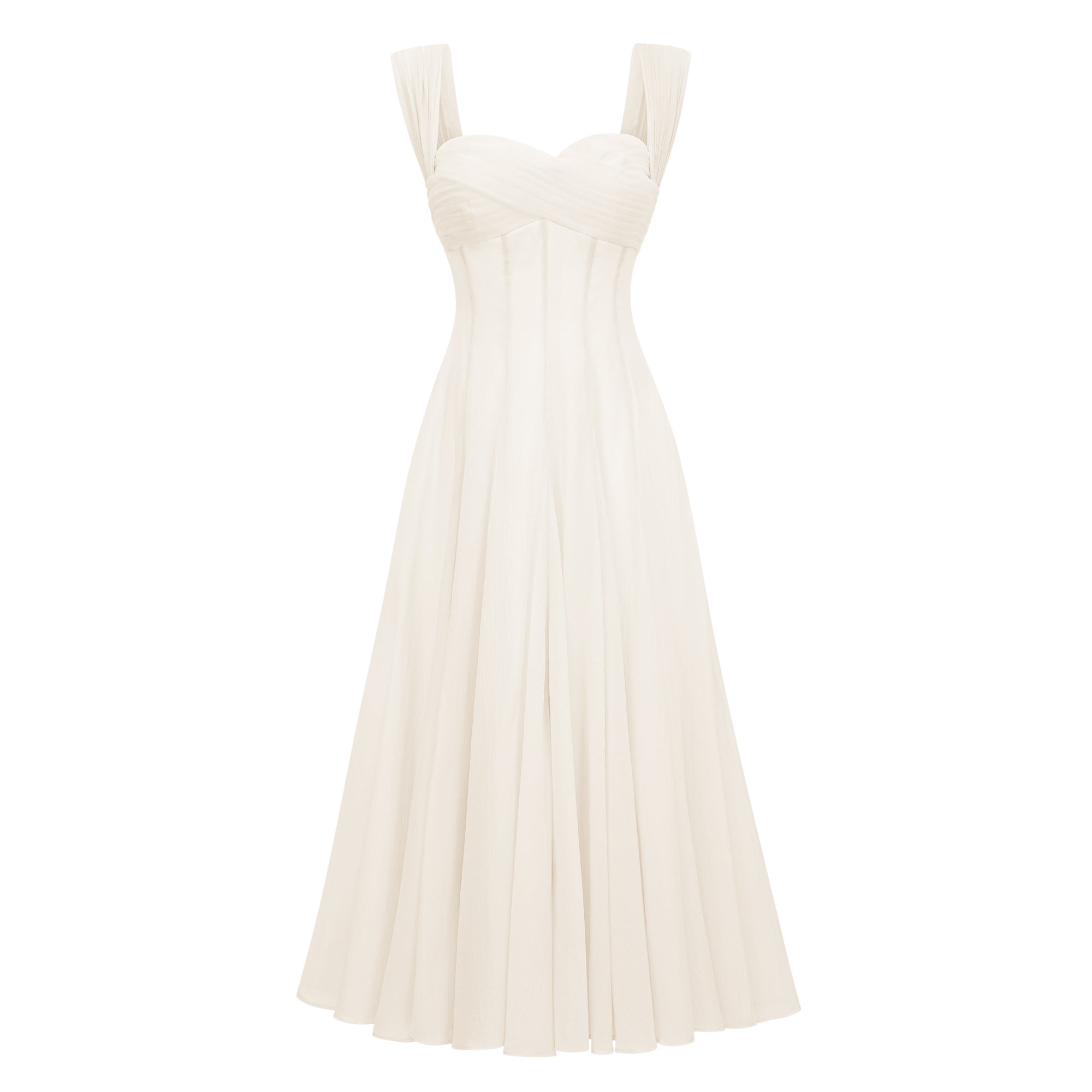 Érasme Cream White Flounced Midi dress