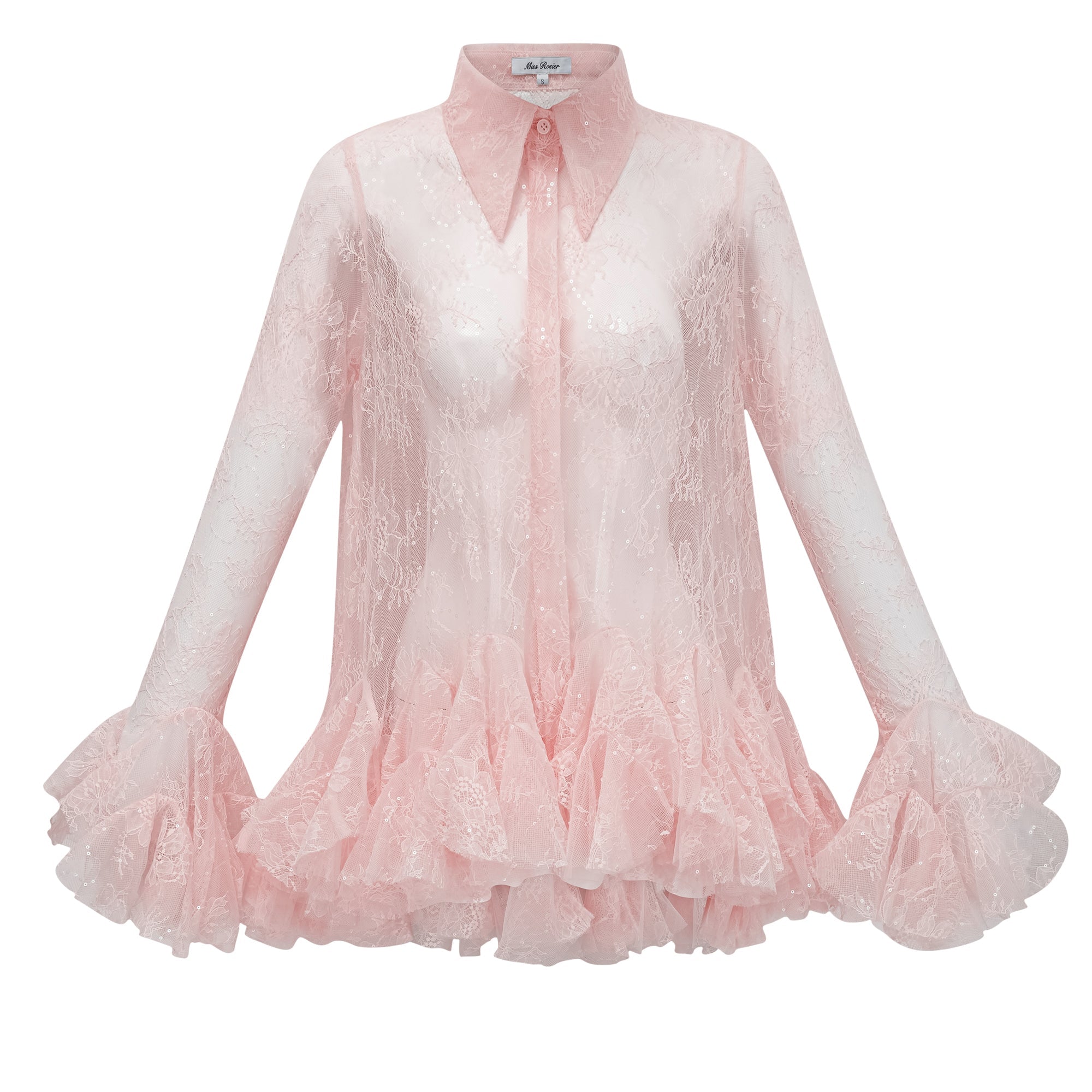 Ingrid Pink Peplum Floral Lace Blouse