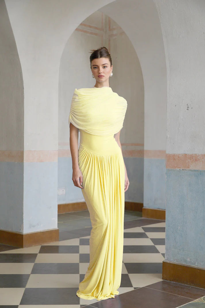 Catherine asymmetrical pleated maxi dress