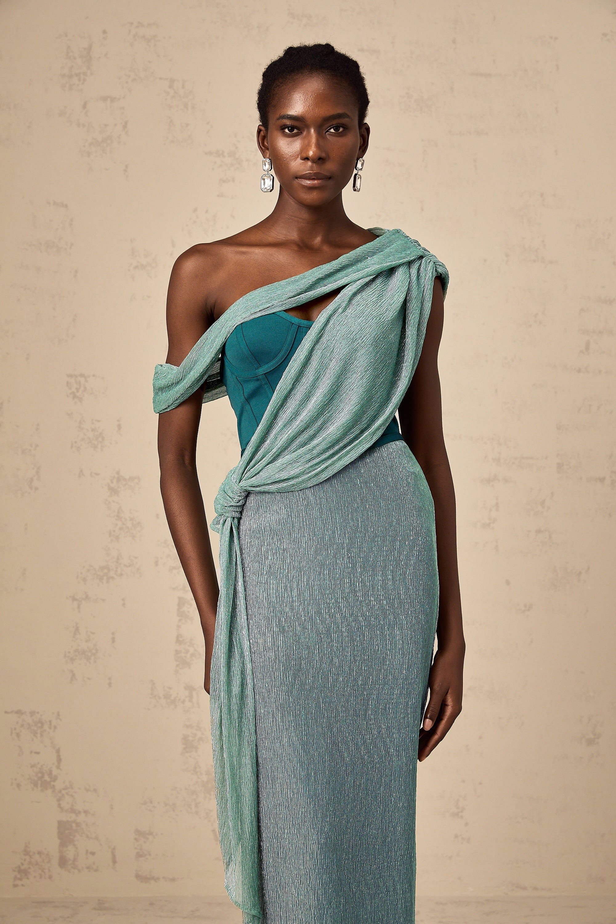 Delphine ribbon-design corset maxi dress in Green