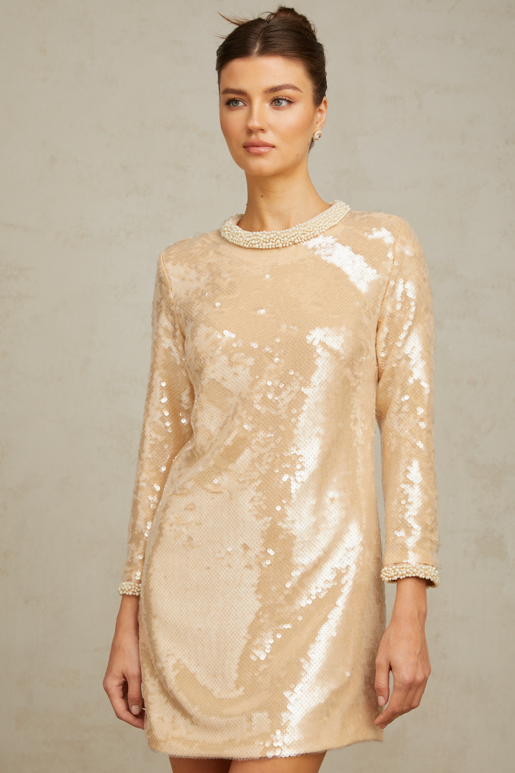 Ornella neutrals faux-pearl sequined mini dress