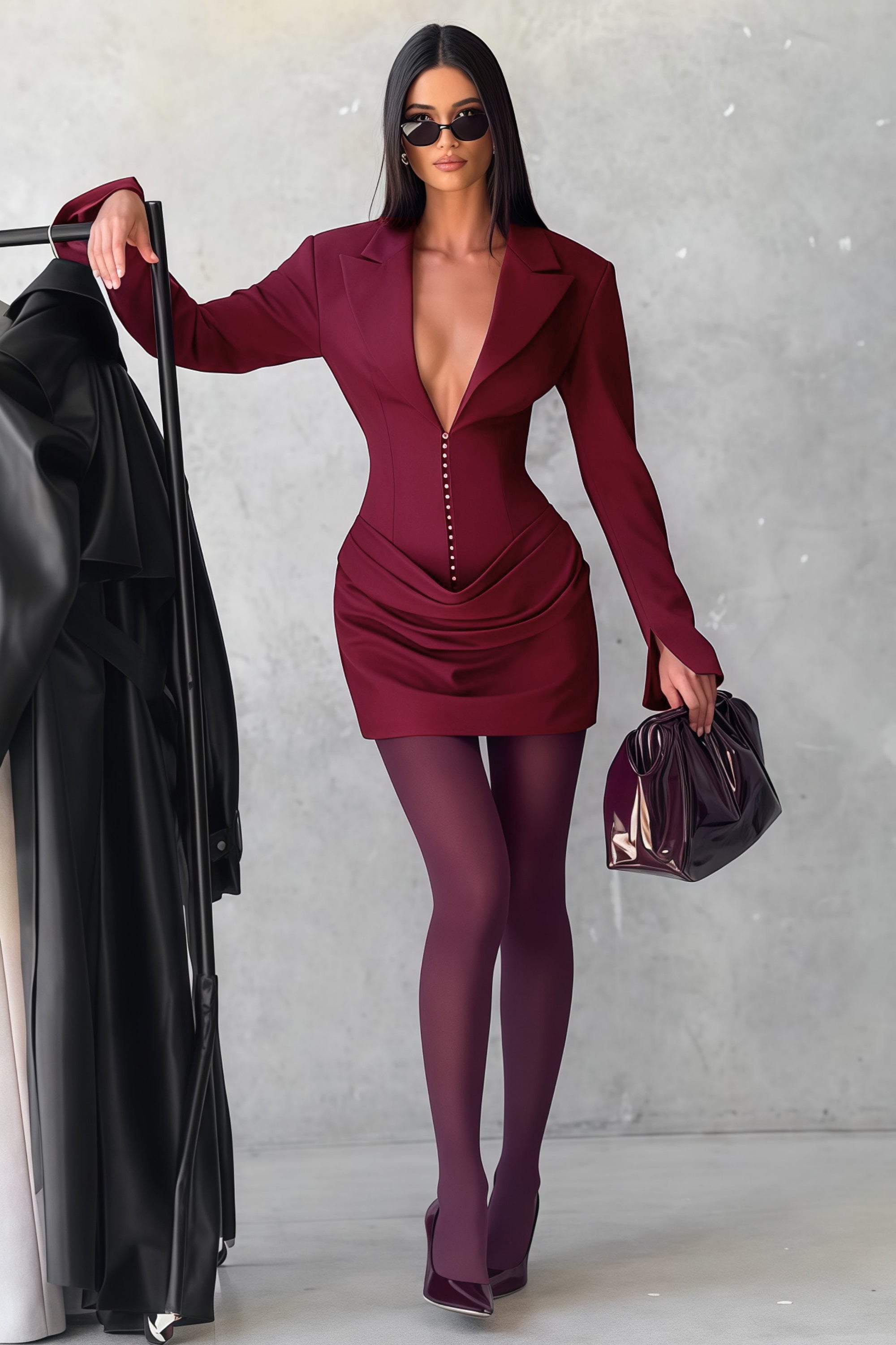 Rosette Burgundy Ruched Blazer Mini Dress
