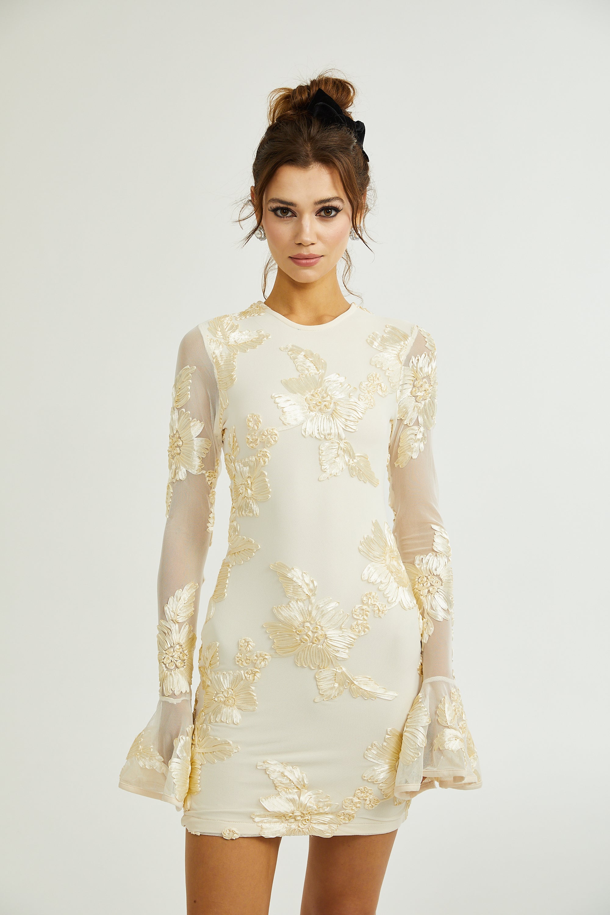 Nalini floral-embroidered open-back dress
