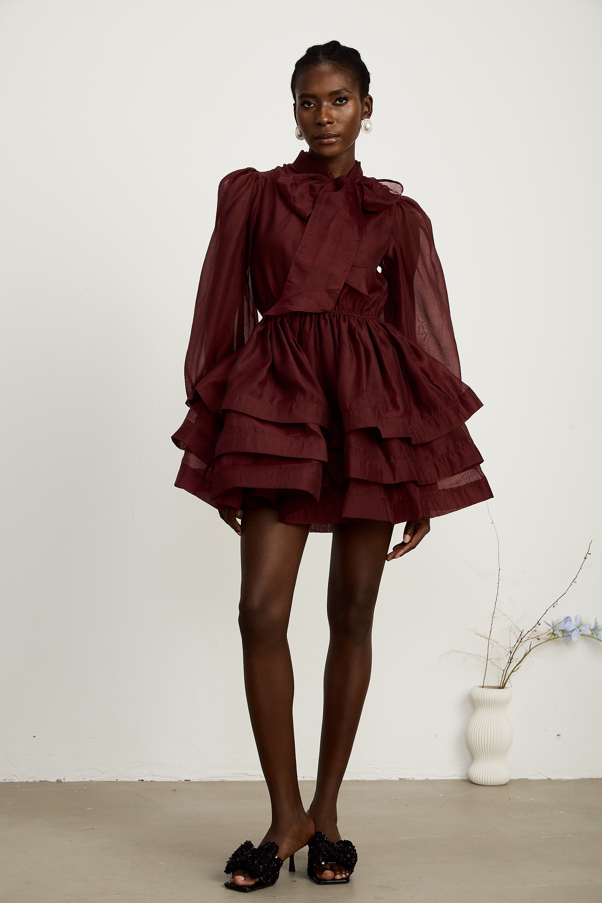 Élodie tiered flared mini dress in Red