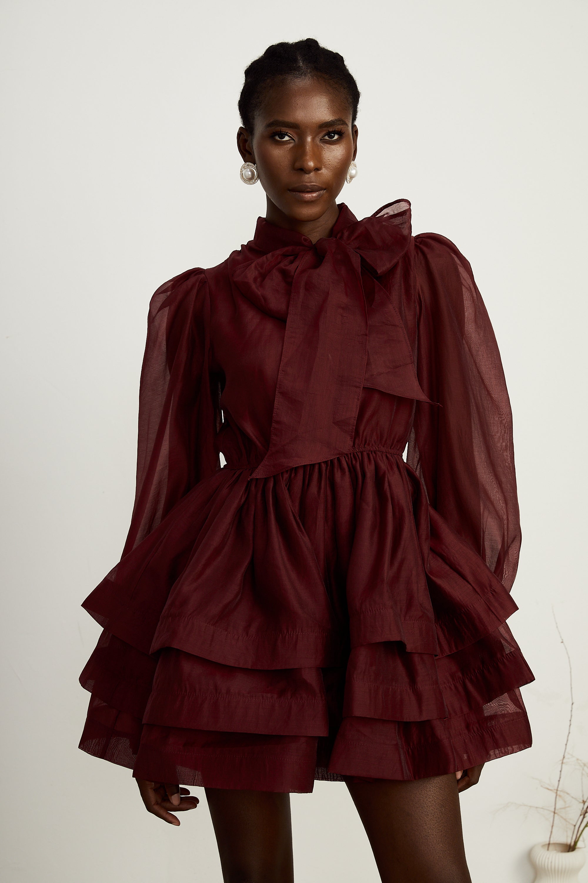 Élodie tiered flared mini dress in Red