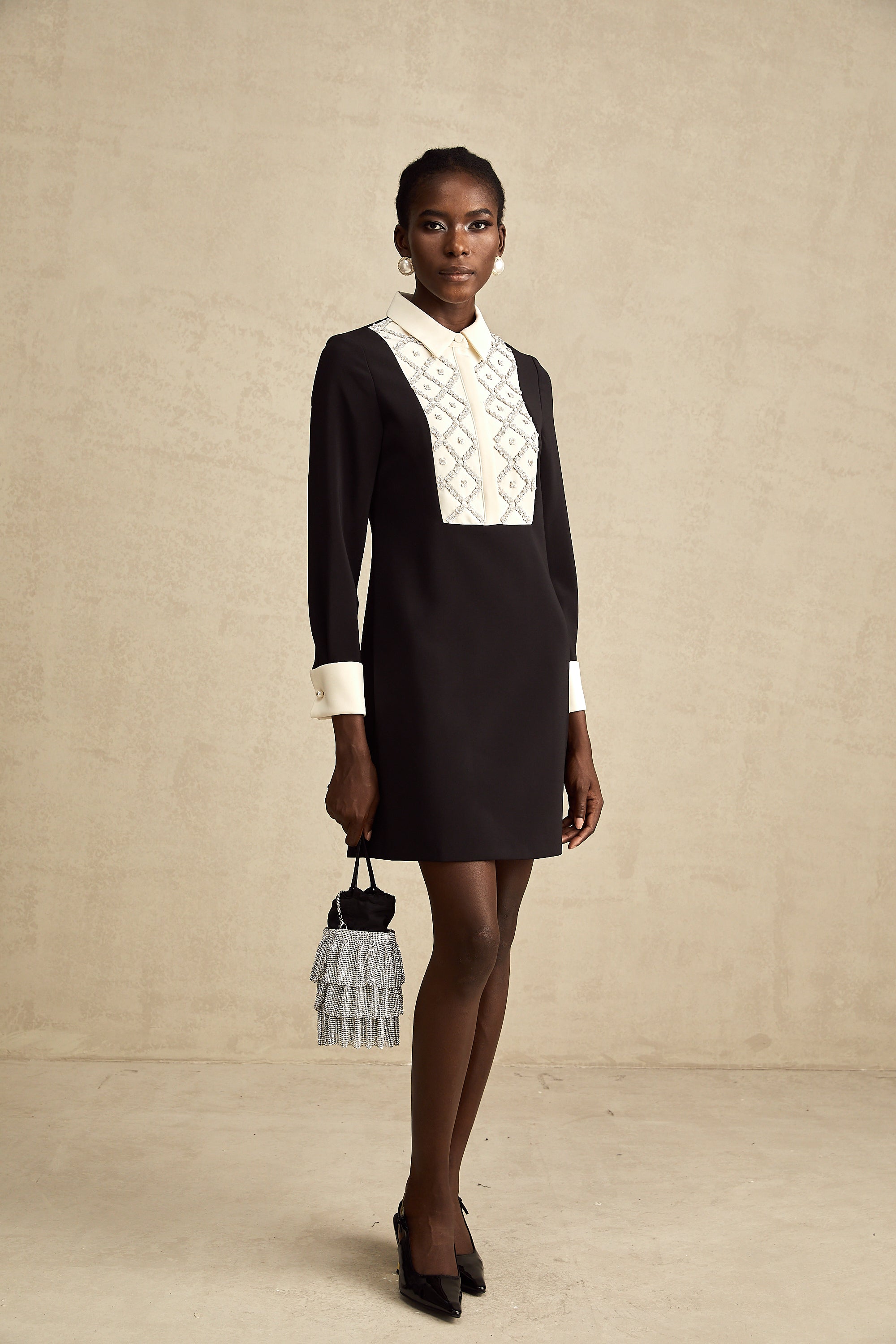 Esmée Two Tone Embellished Mini Dress