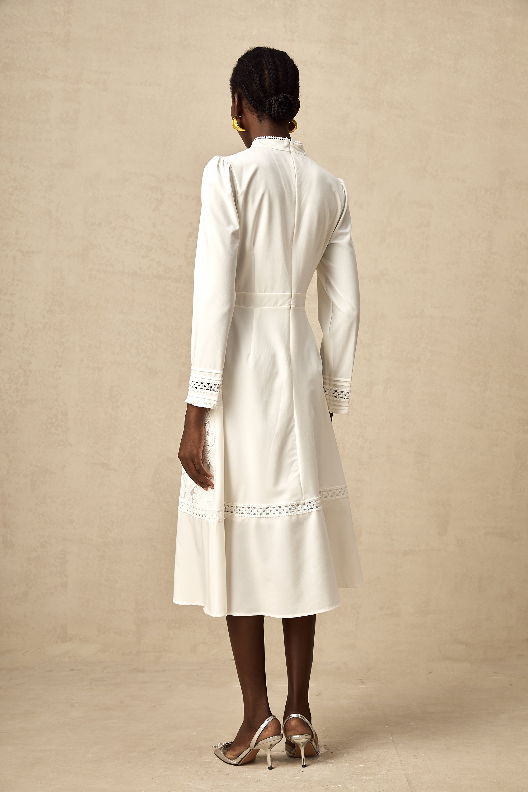 Madeleine white panelled embroidered midi dress
