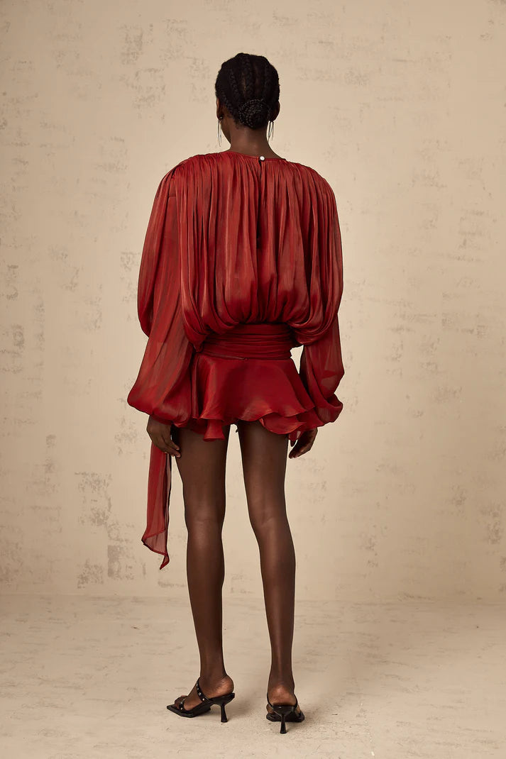Eugénie Neutral Fully Pleated Ruffled Mini Dress