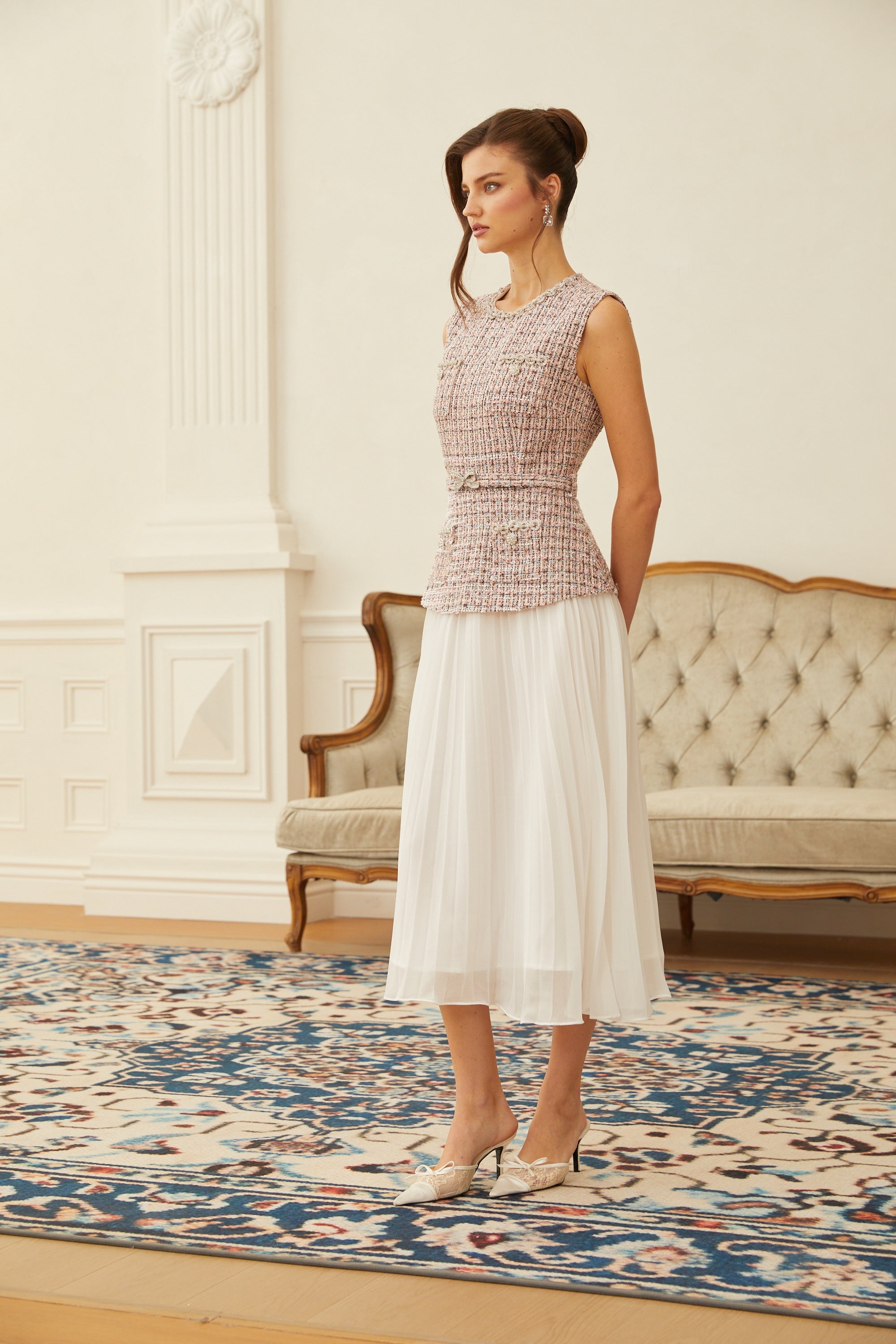 Lola Pink Embellished Tweed Panel Midi Dress
