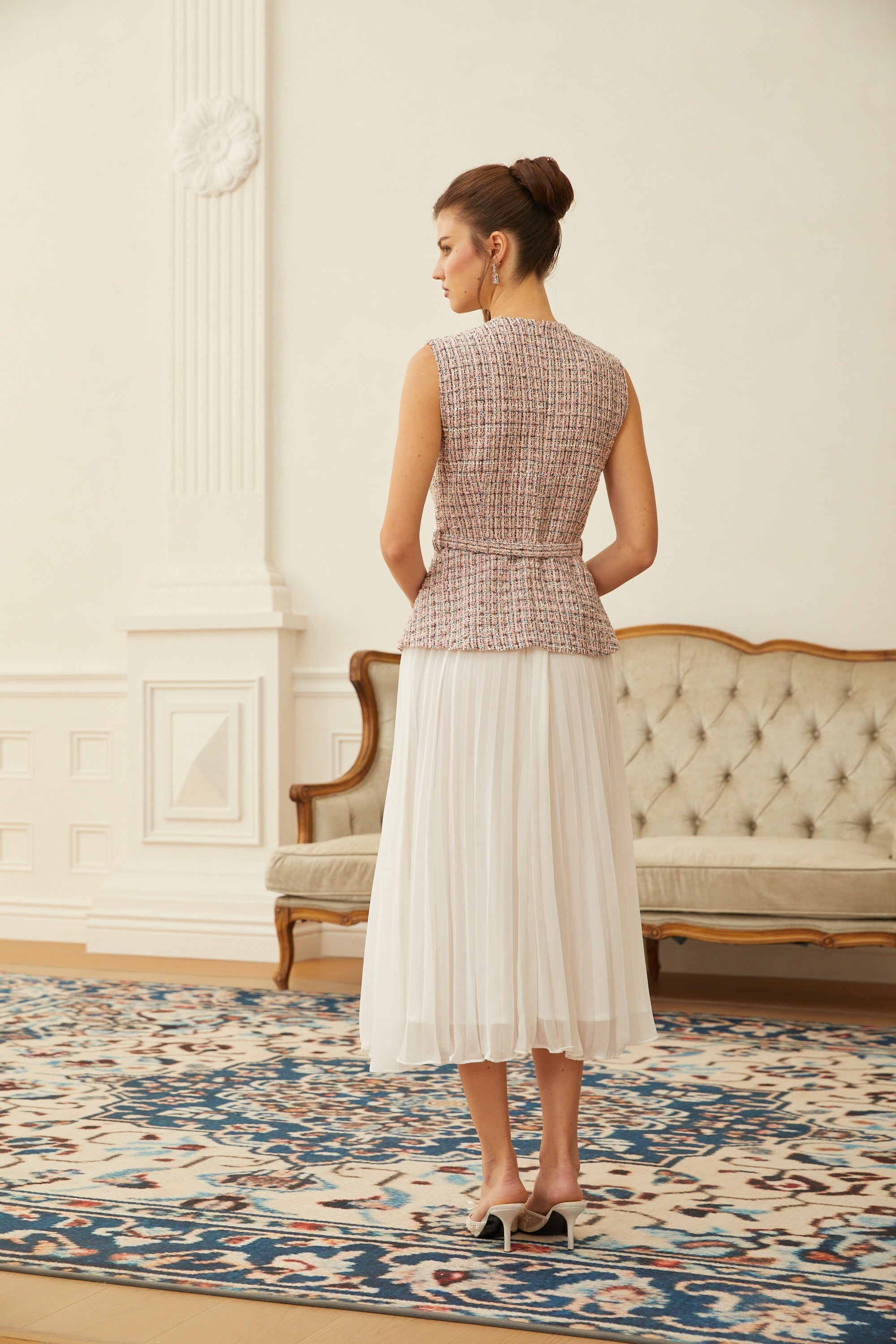 Lola Pink Embellished Tweed Panel Midi Dress