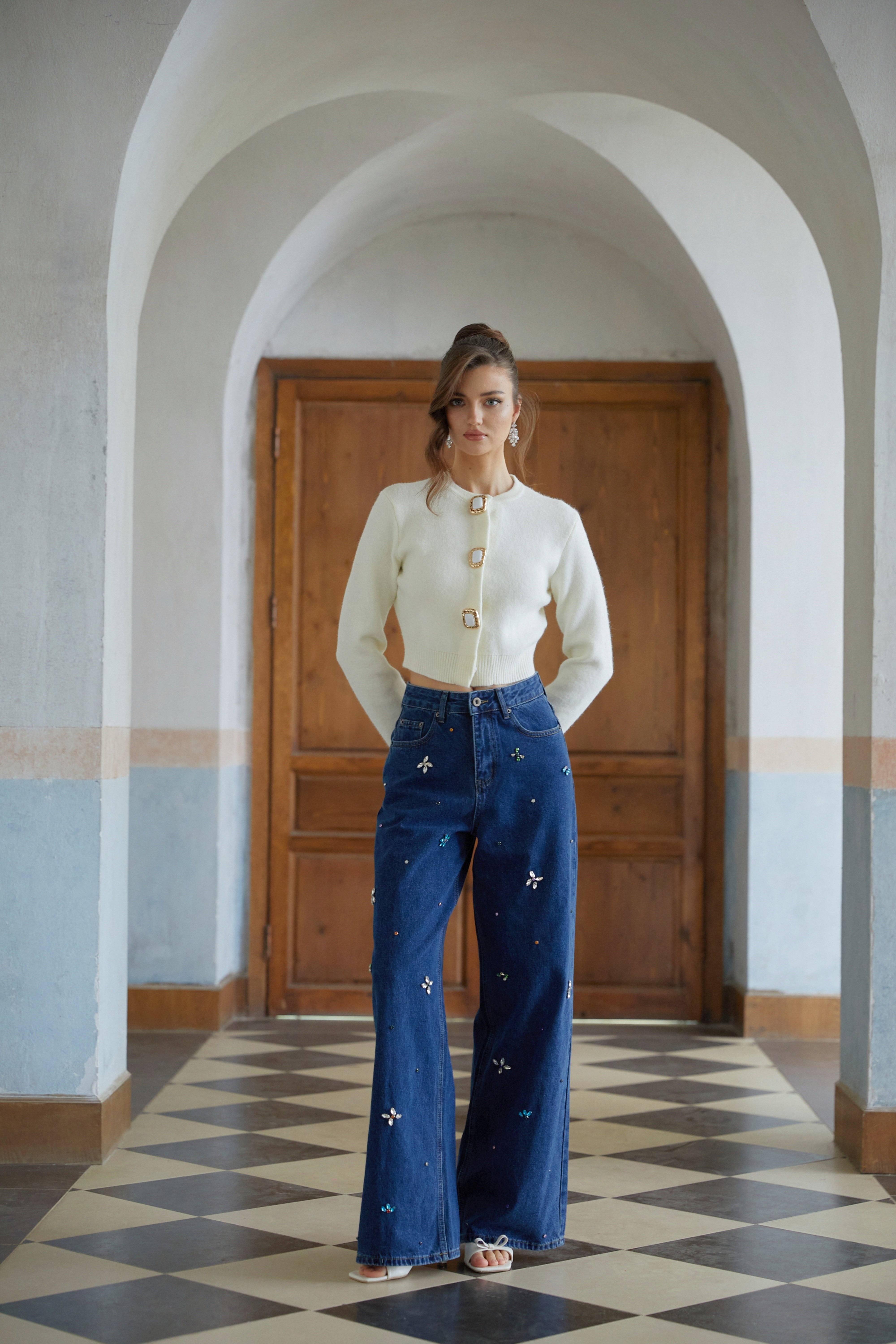Liliana White Cropped Knit Cardigan
