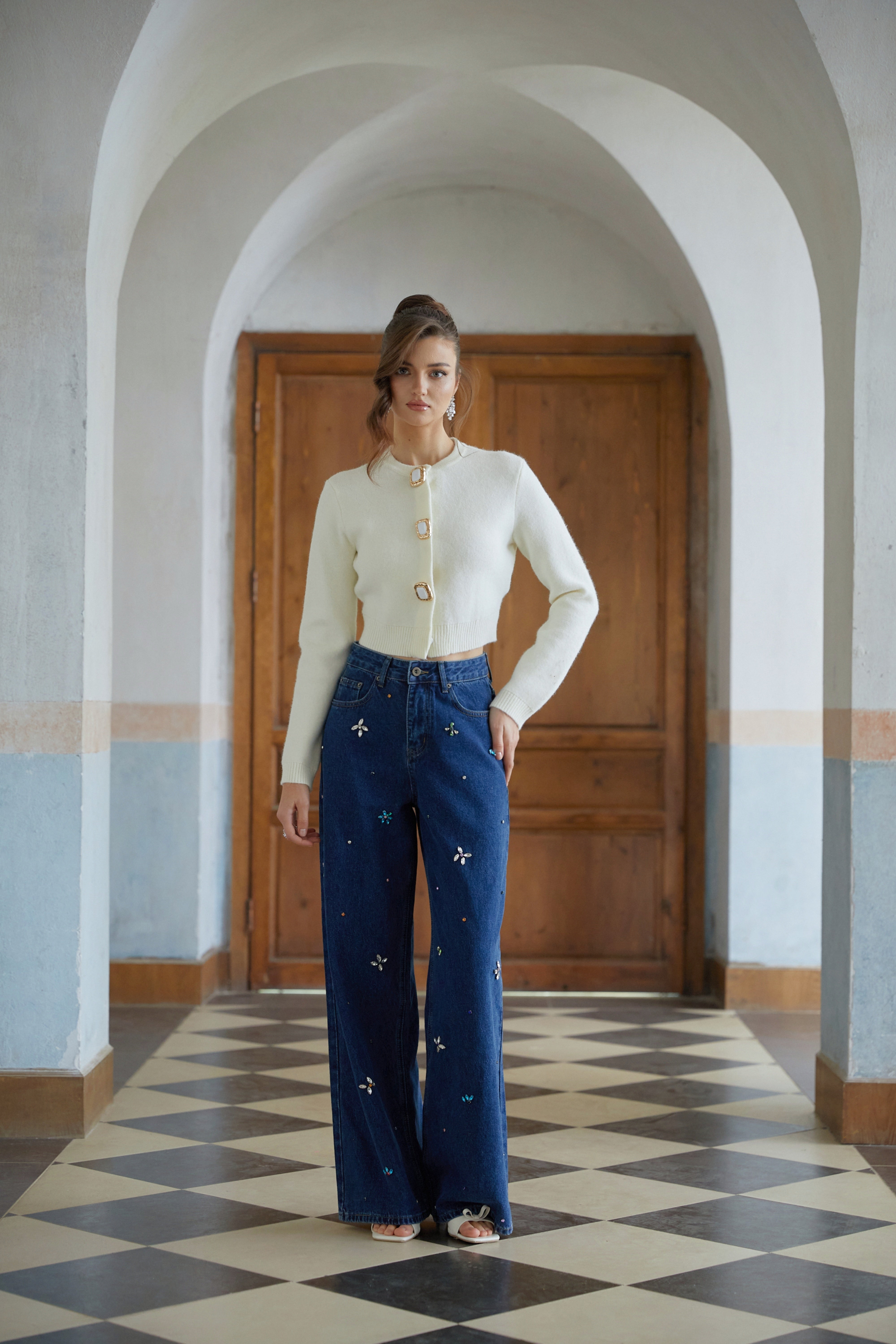 Liliana White Cropped Knit Cardigan