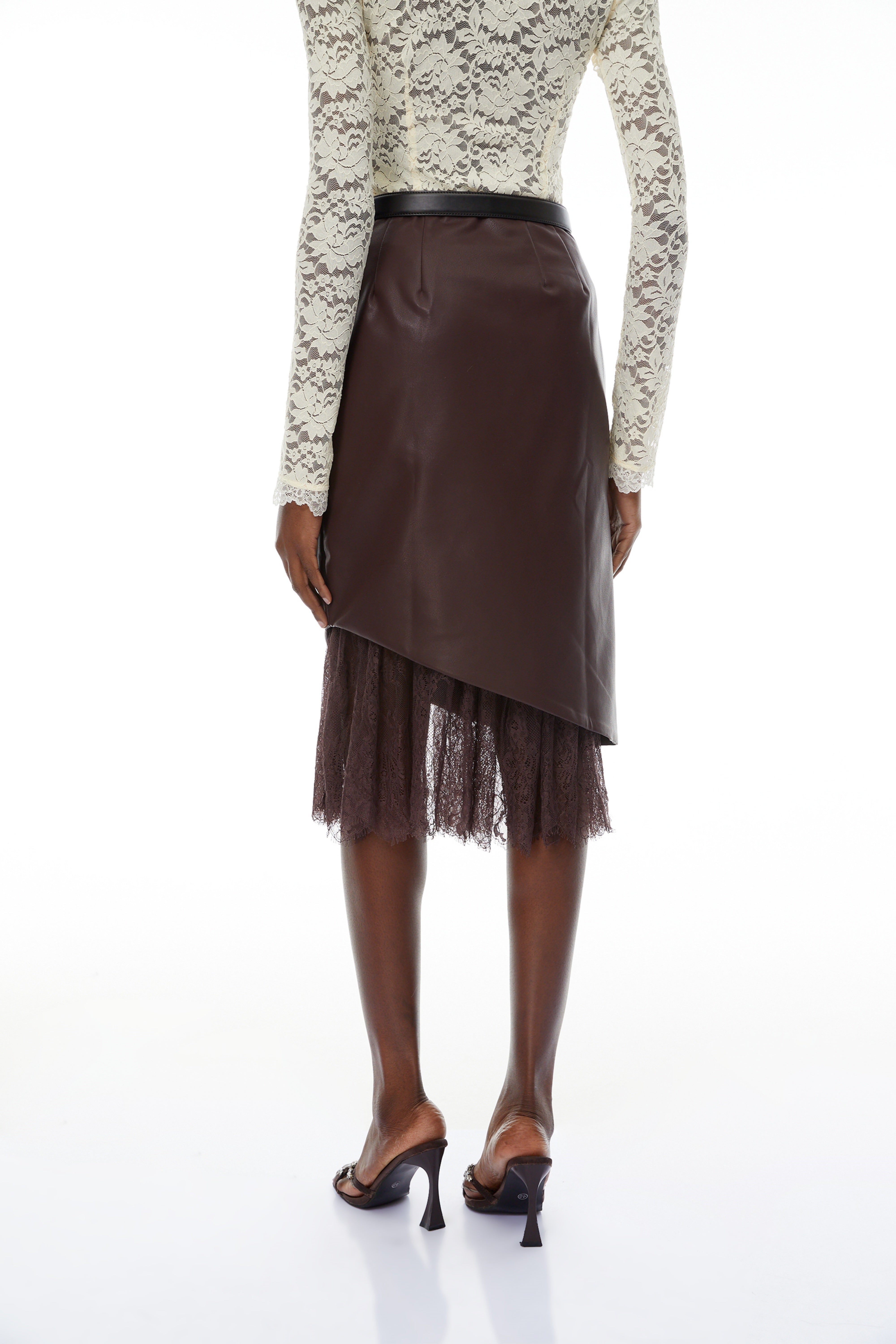 Sverre Brown Lace Hem Leather Skirt