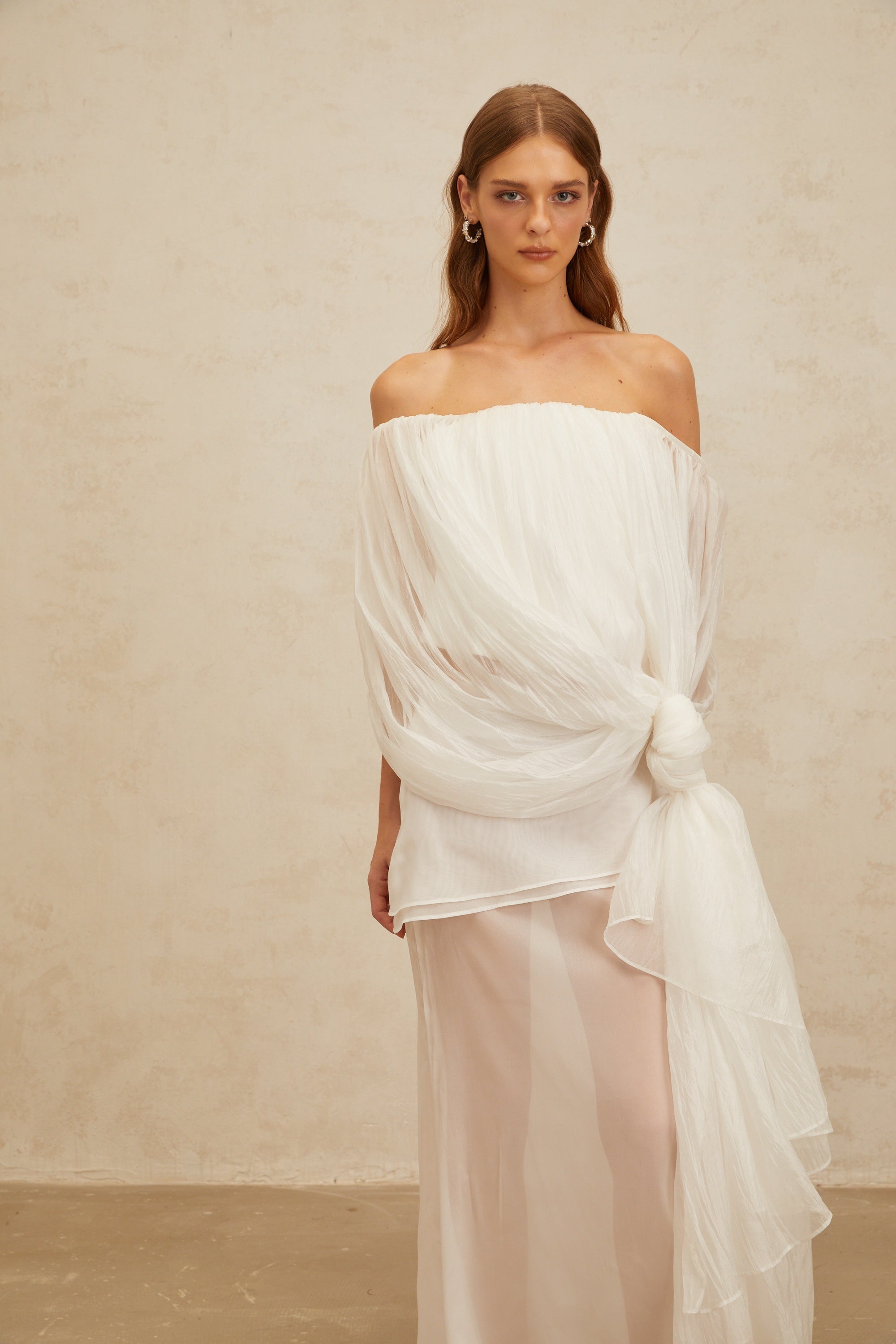 Lison White Asymmetrical Tulle Matching Set