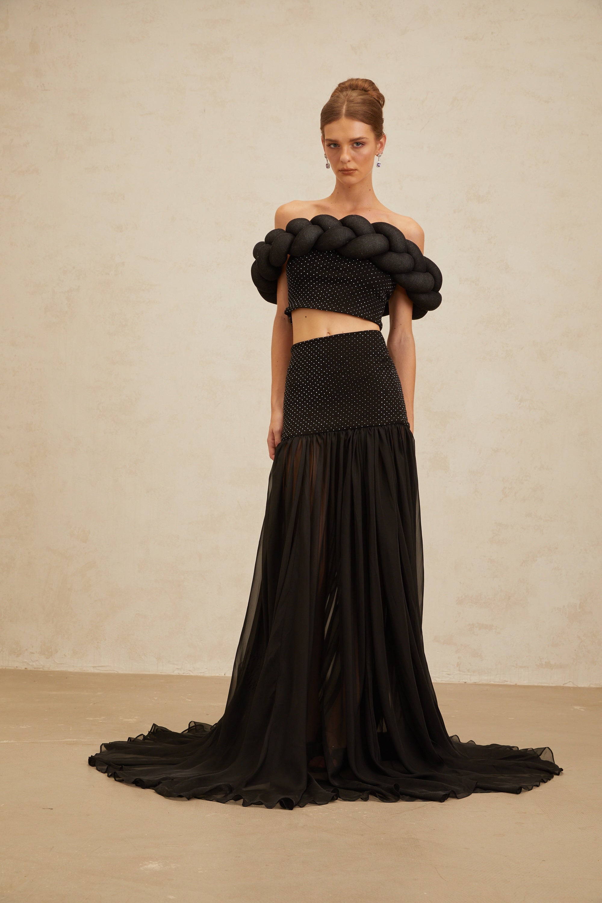 Camille Black Embellished Tulle Panel Maxi Skirt