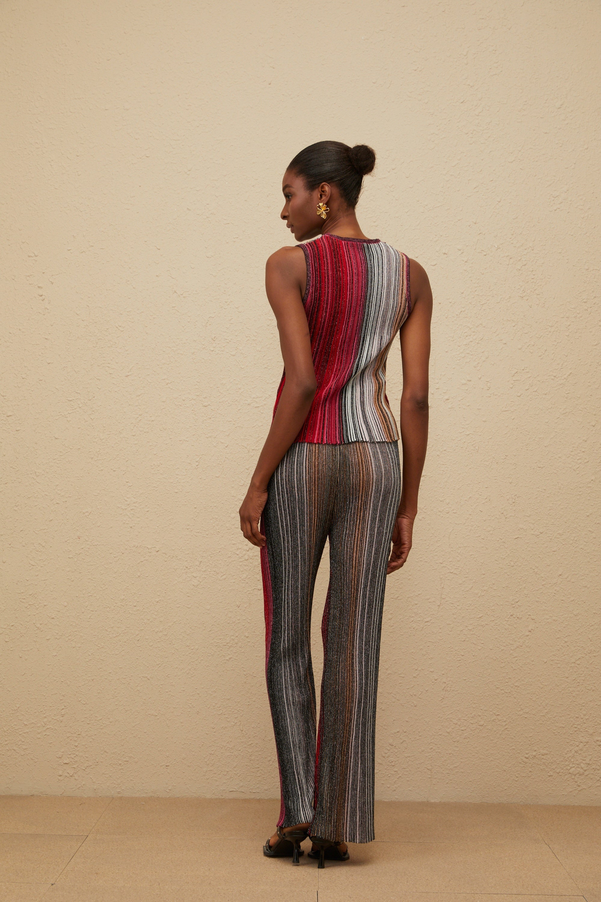 Ulysse Red Glitter Pleated Knit Top & Trousers Set