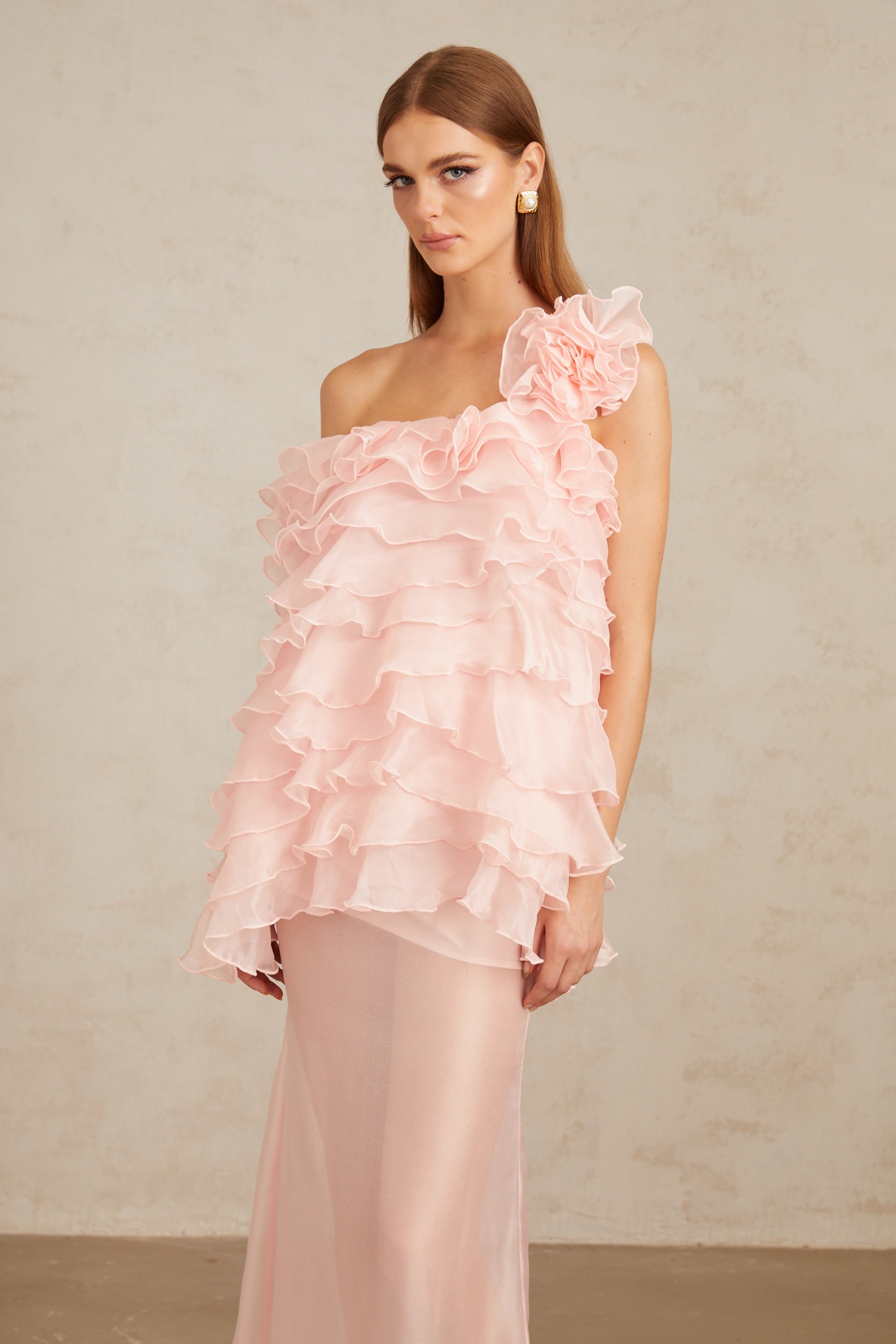 Rosalie Pink Layered Ruffled Floral Dress & Skirt Set