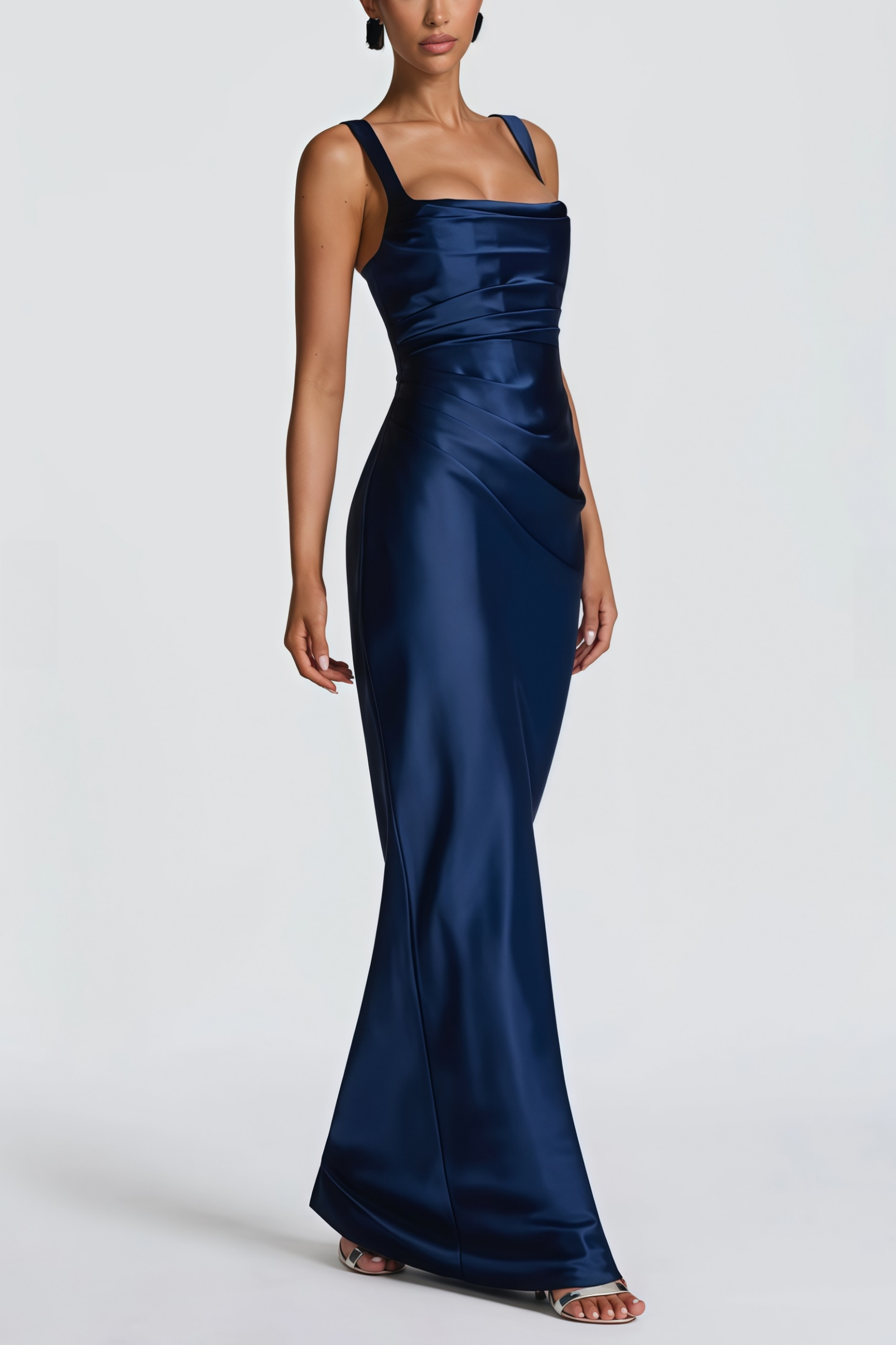 Inmaculada Sapphire Ruched Satin Maxi Dress