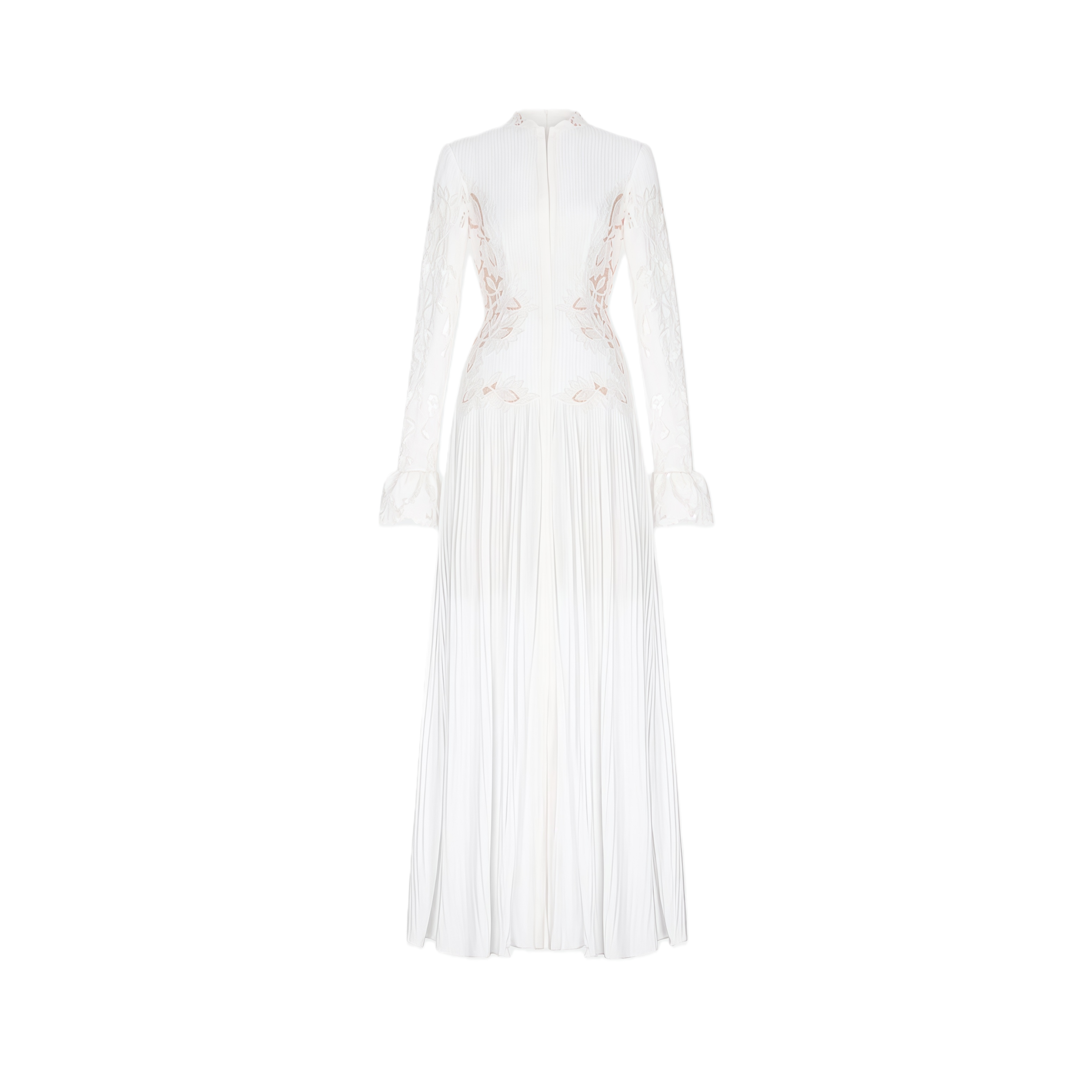 Chiara White Lace Panel Pleated Midi Dress