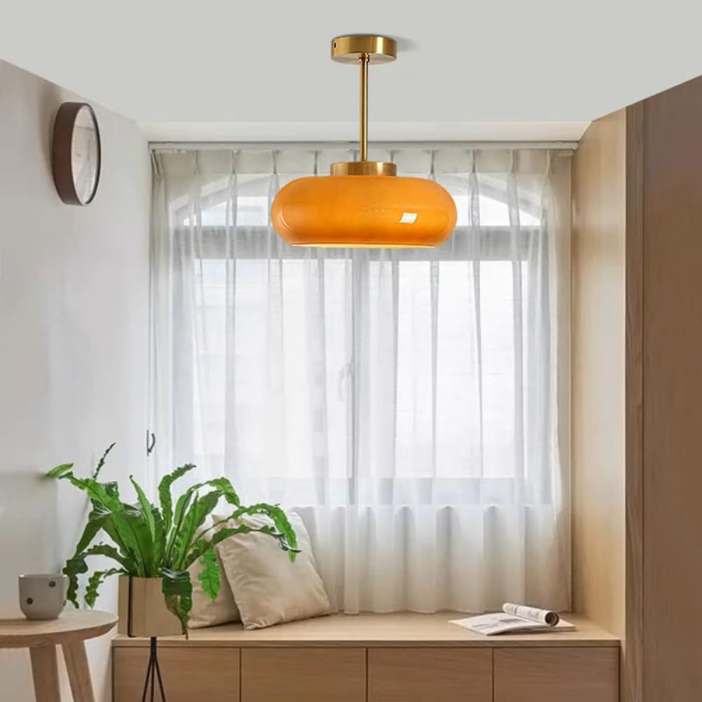 Amber Ceiling Light with Round Design | Warm Lighting for Living Room
