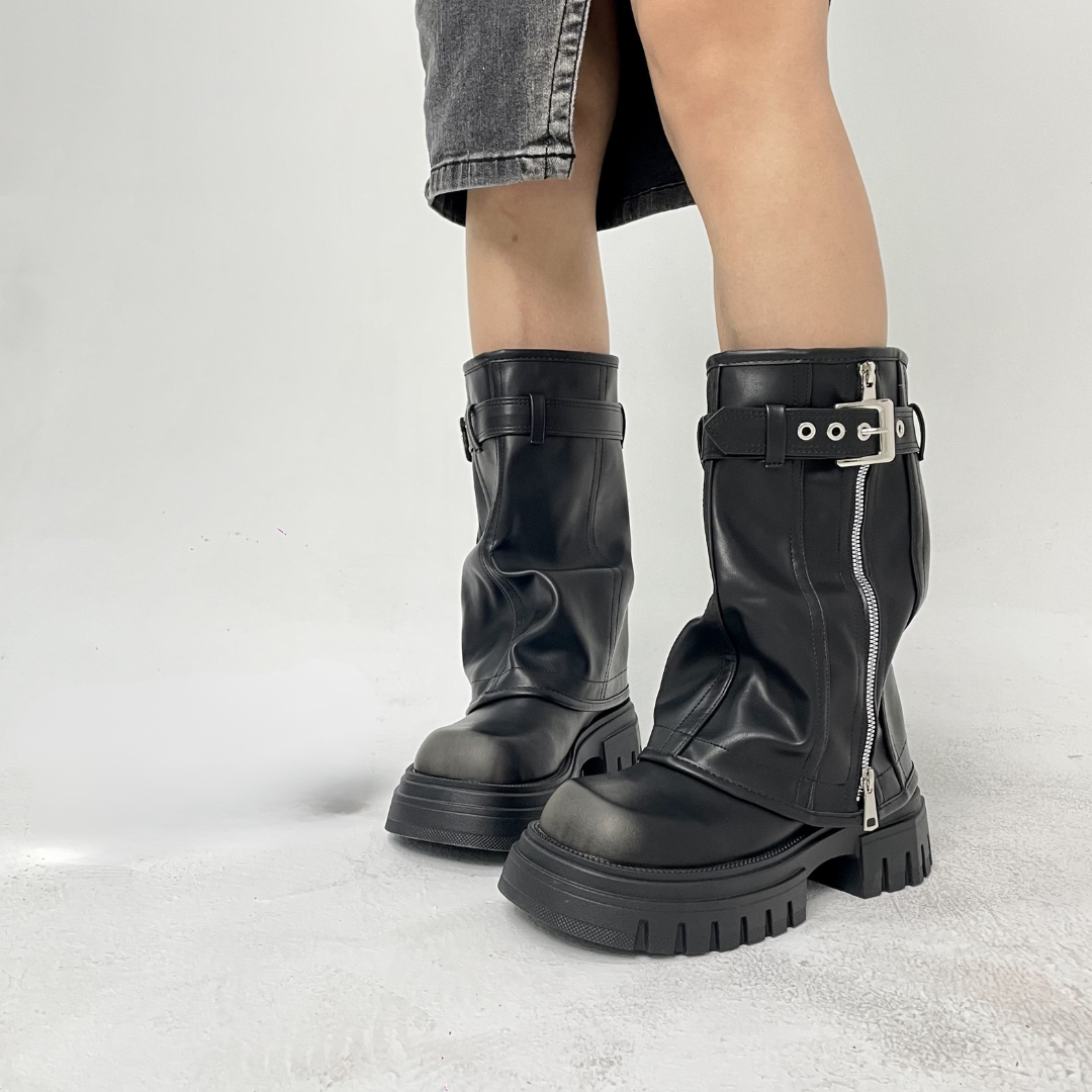 Knee-high Platform Fold Over Chunky Boots