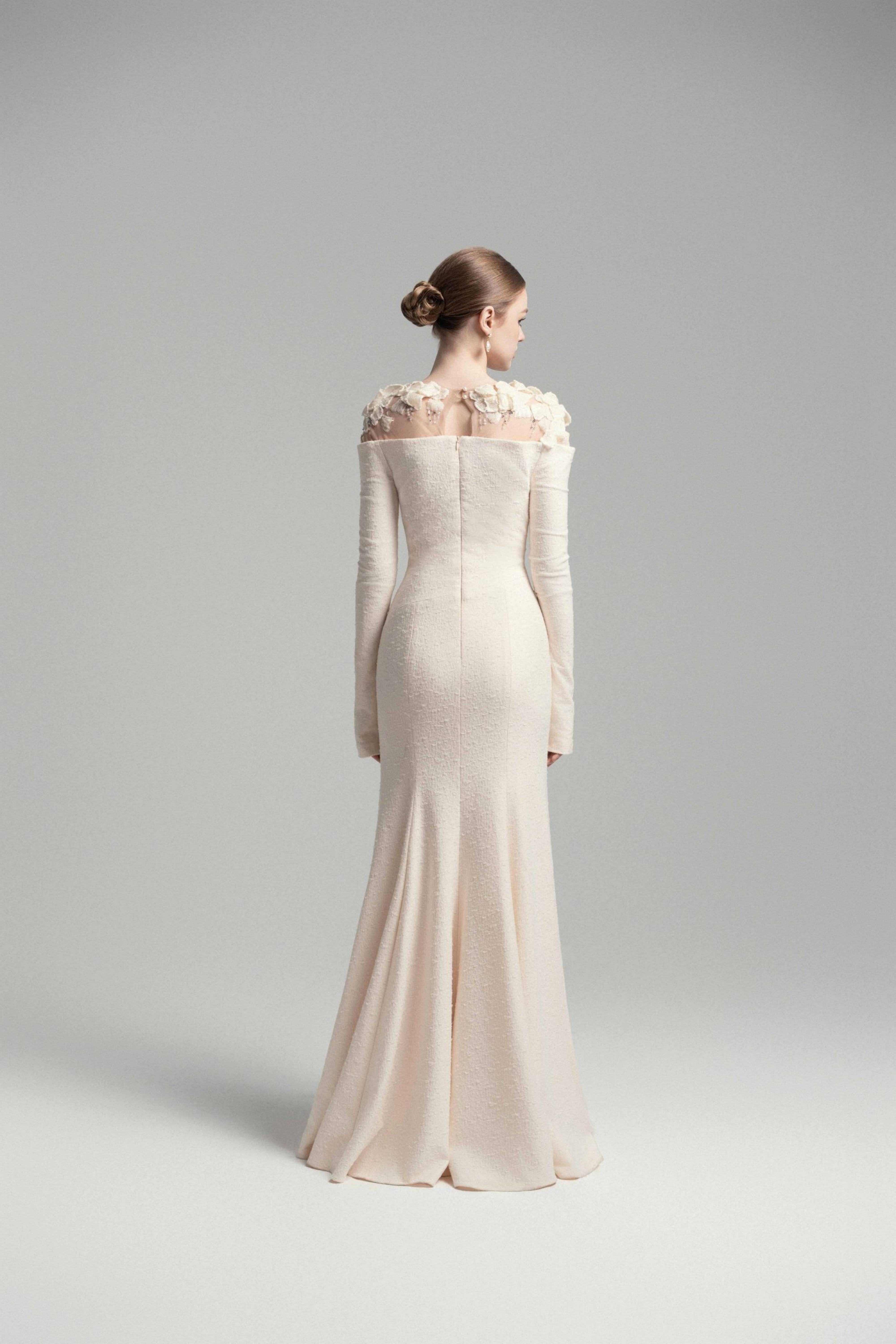 Silvia White Floral Appliqué Off-Shoulder Gown