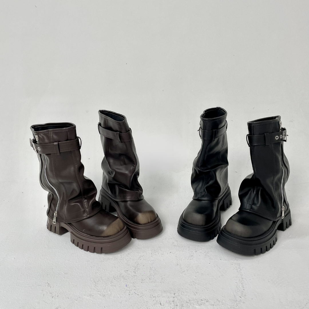 Knee-high Platform Fold Over Chunky Boots