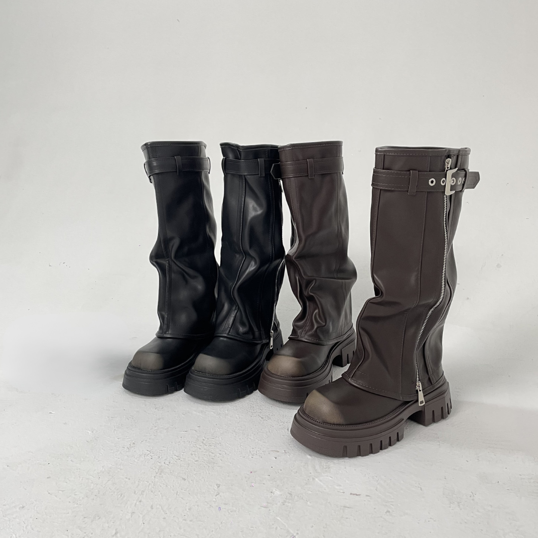 Knee-high Platform Fold Over Chunky Boots