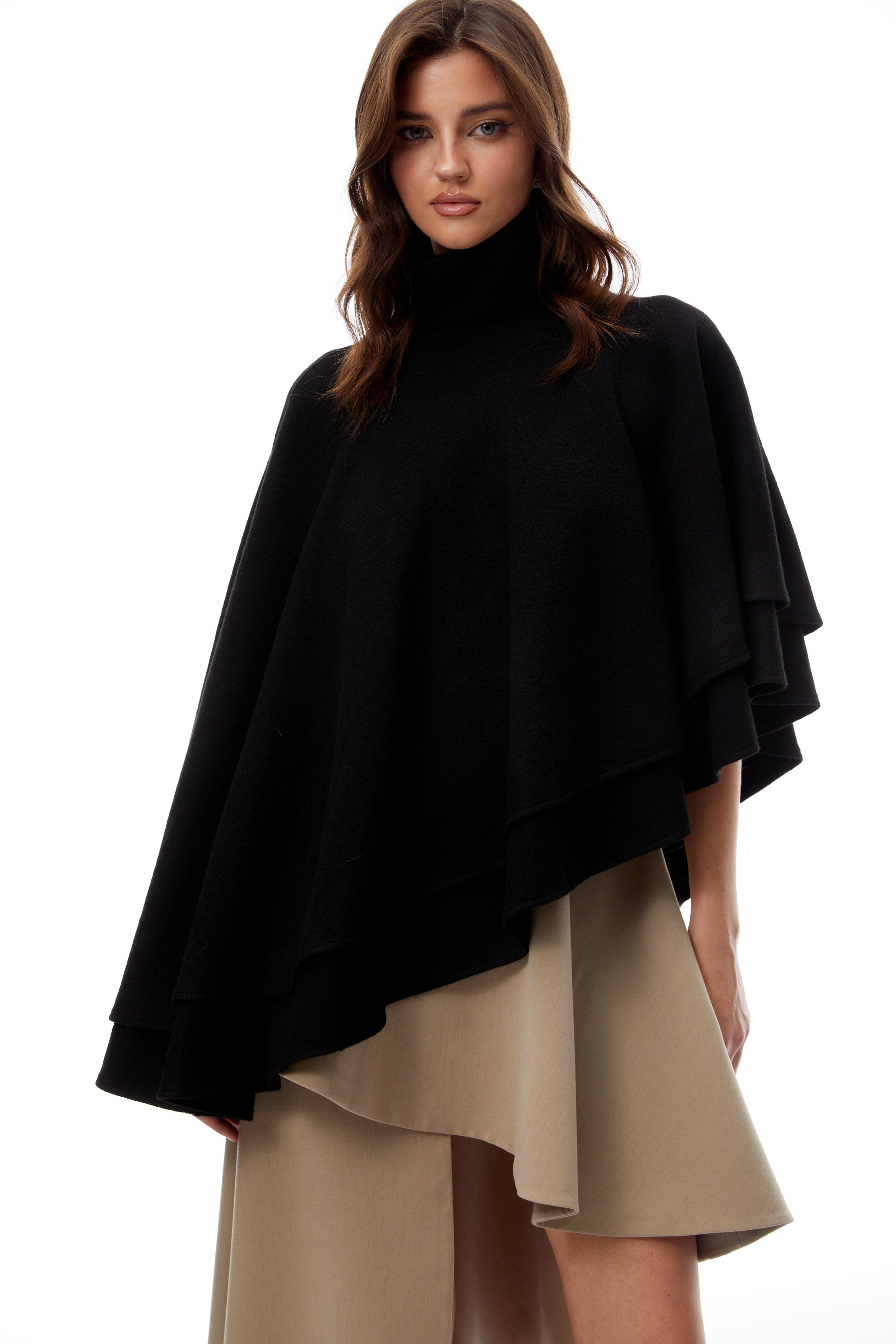 Filomena Black Layered Asymmetrical Knit Cape Top