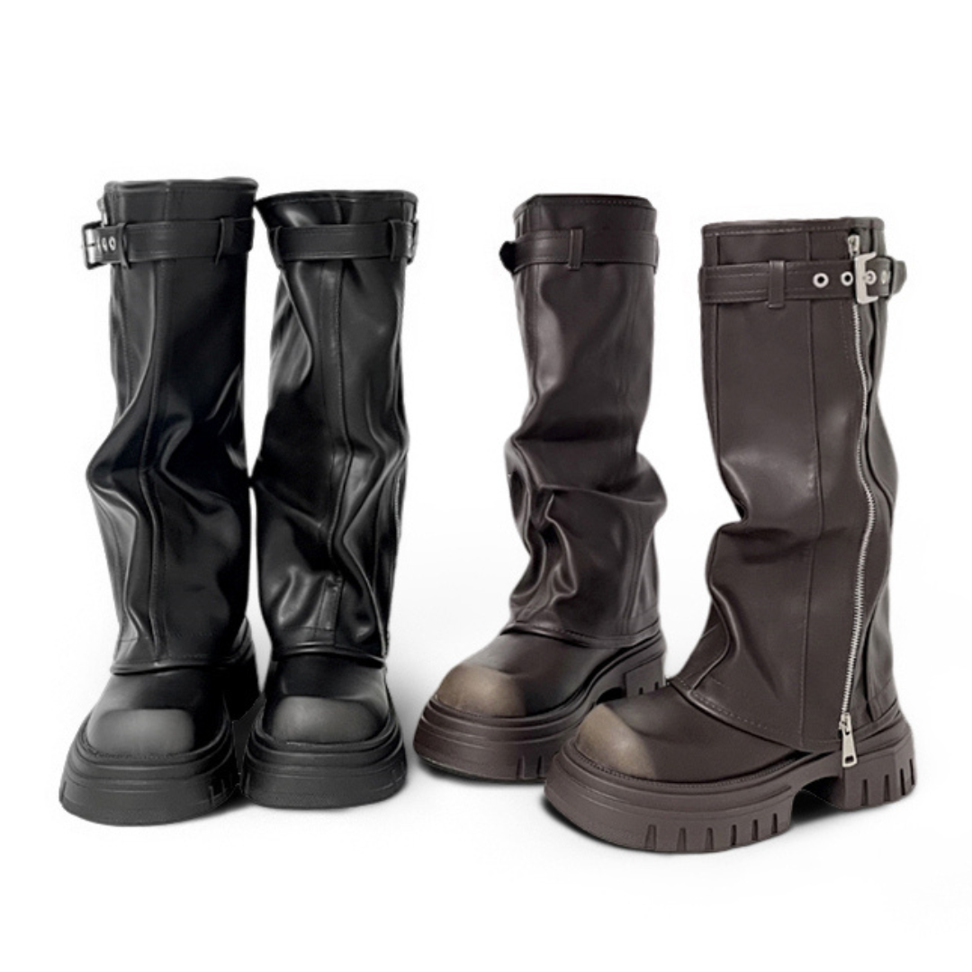 Knee-high Platform Fold Over Chunky Boots