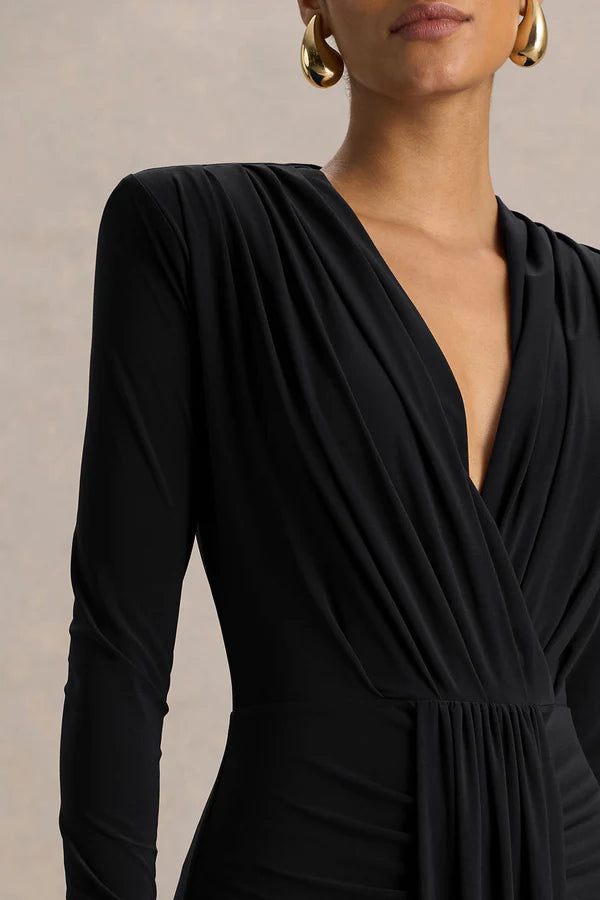 Flashy | Plunge-Neck Maxi Dress With Ruched Detailing