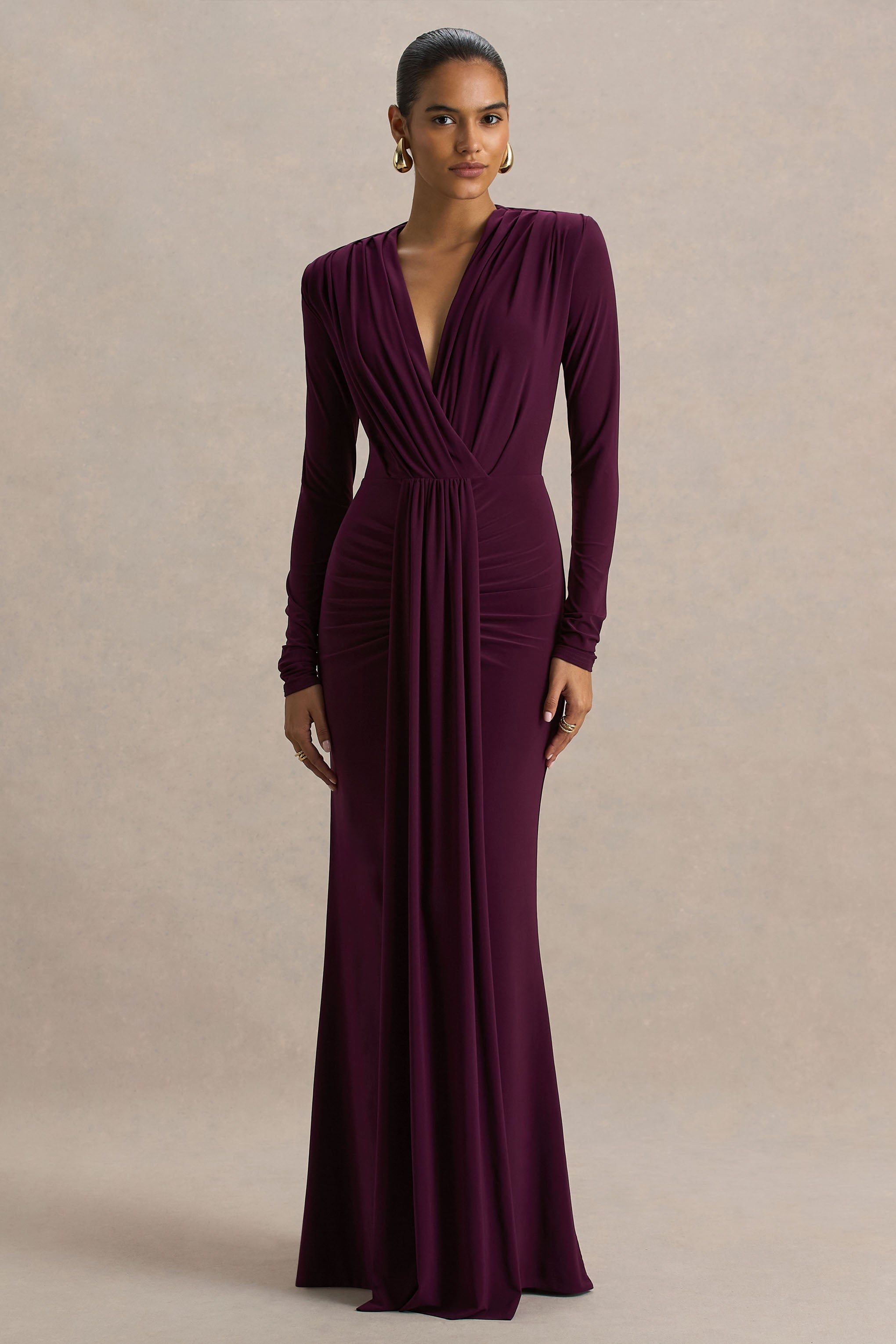 Flashy | Plunge-Neck Maxi Dress With Ruched Detailing