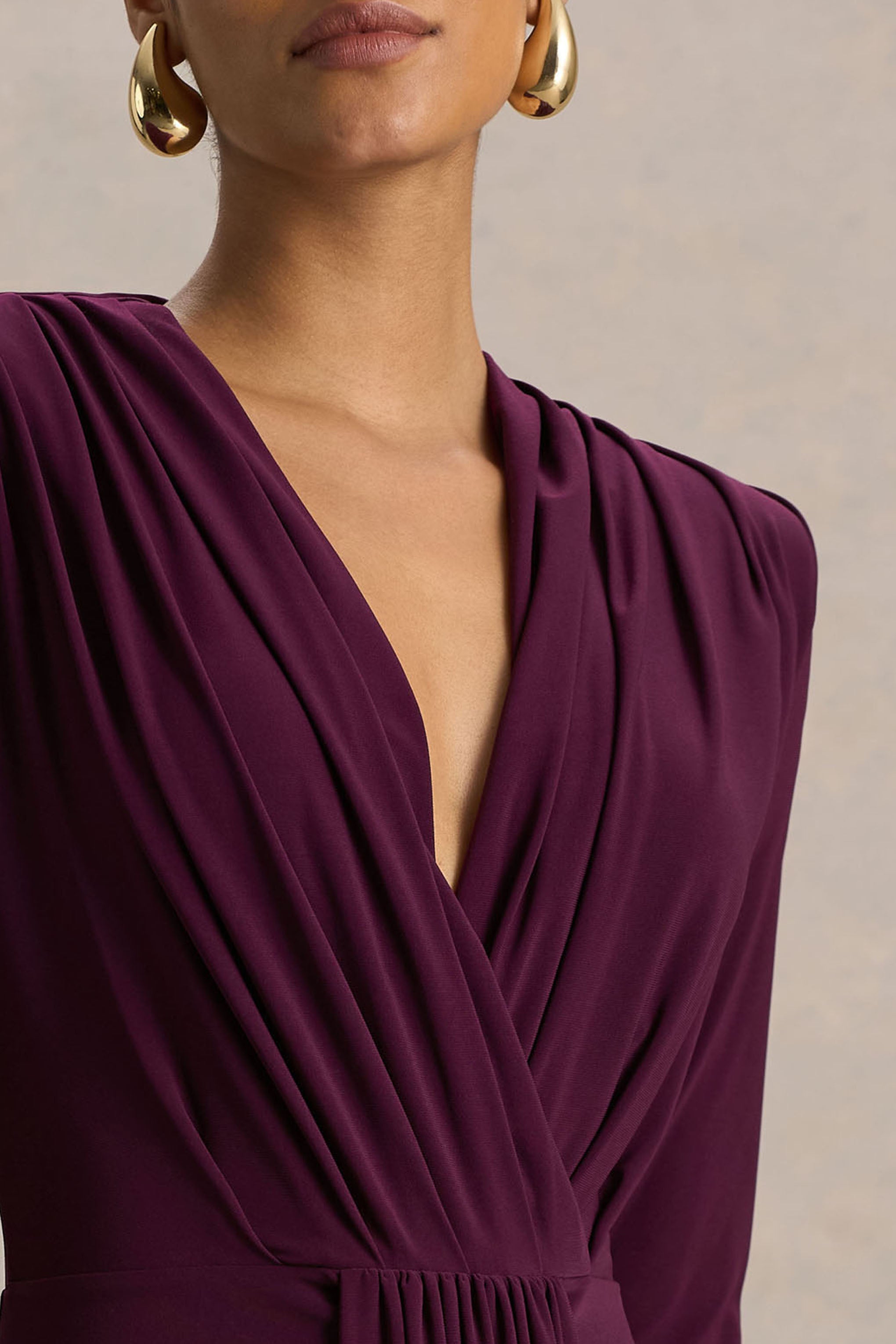 Flashy | Plunge-Neck Maxi Dress With Ruched Detailing