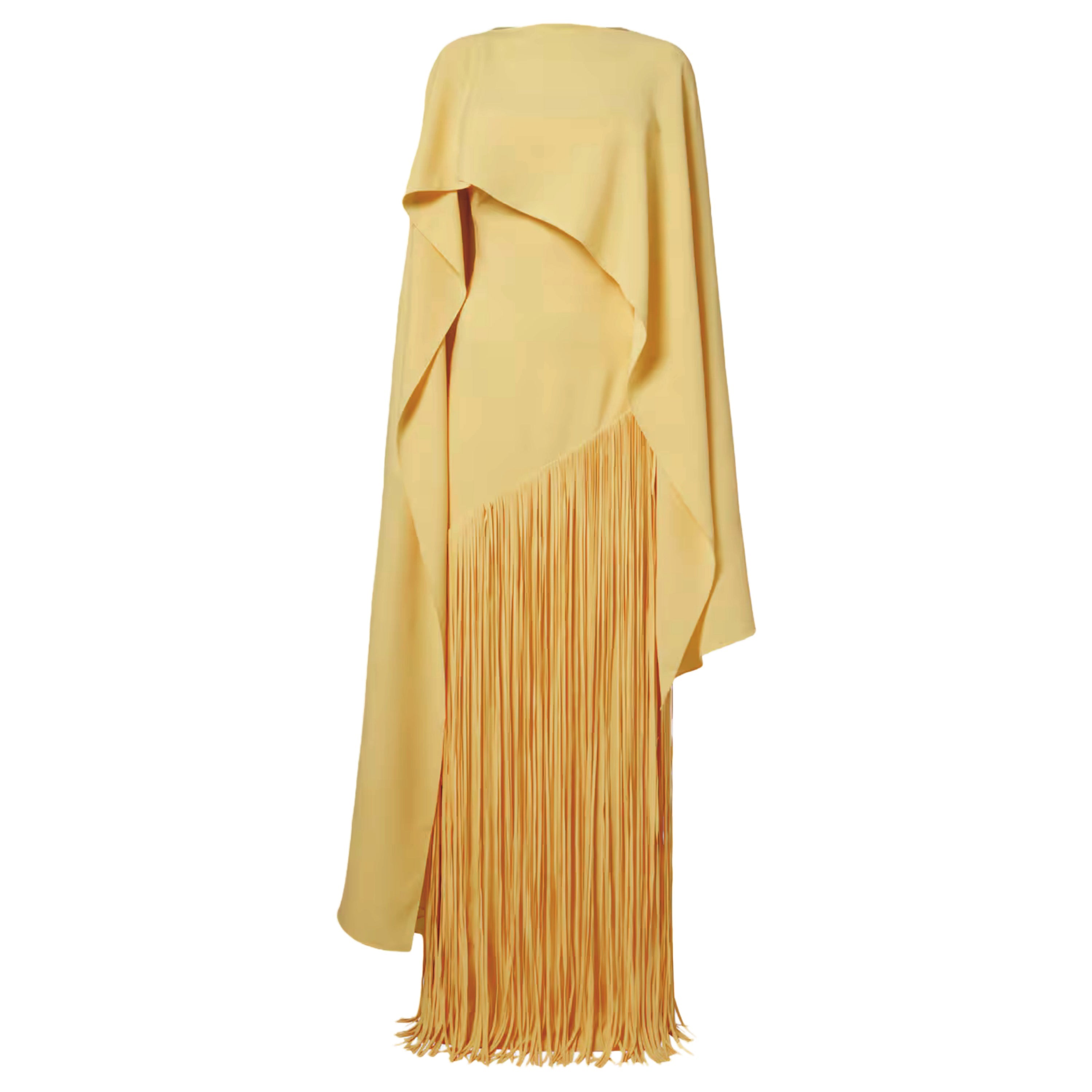 Cayetana Yellow Fringed Maxi Dress with Shawl Detail