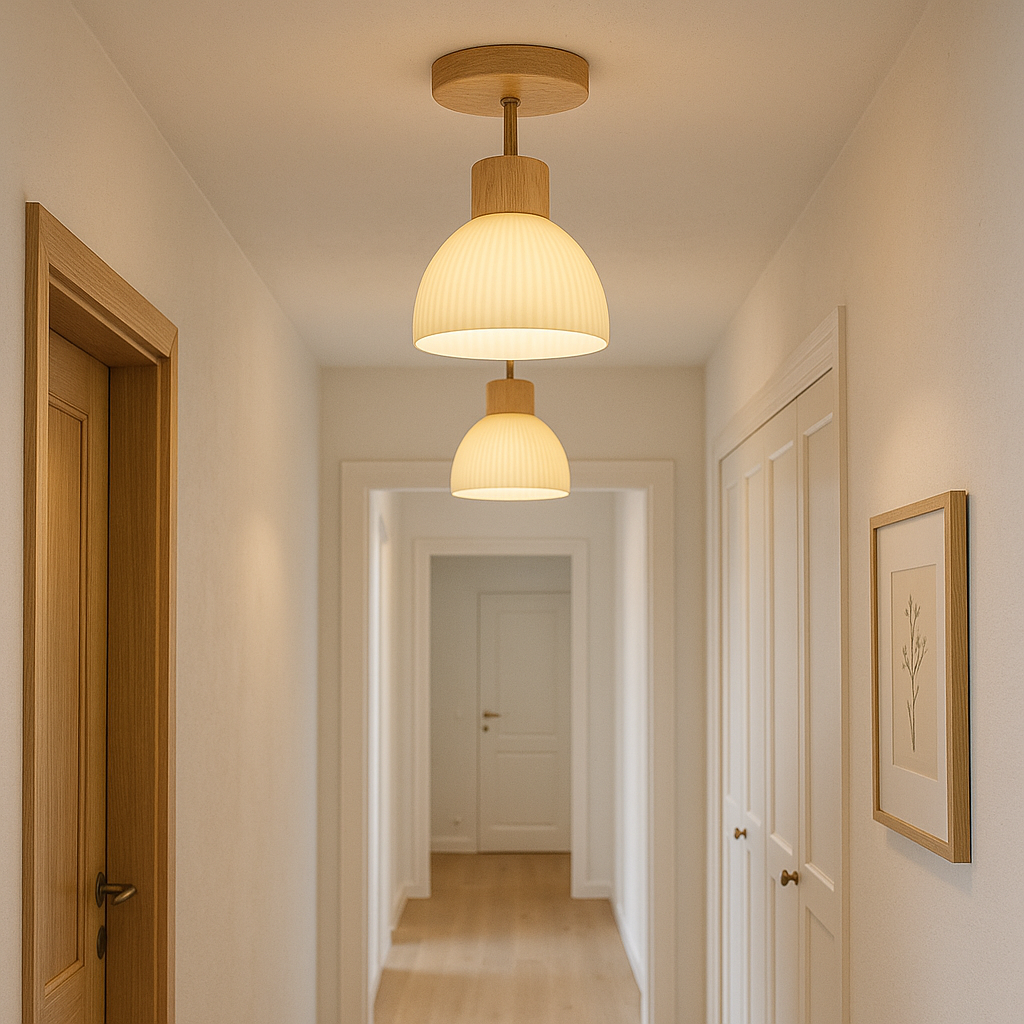 Ceiling Light | Glass Shade Wood Accent Mount