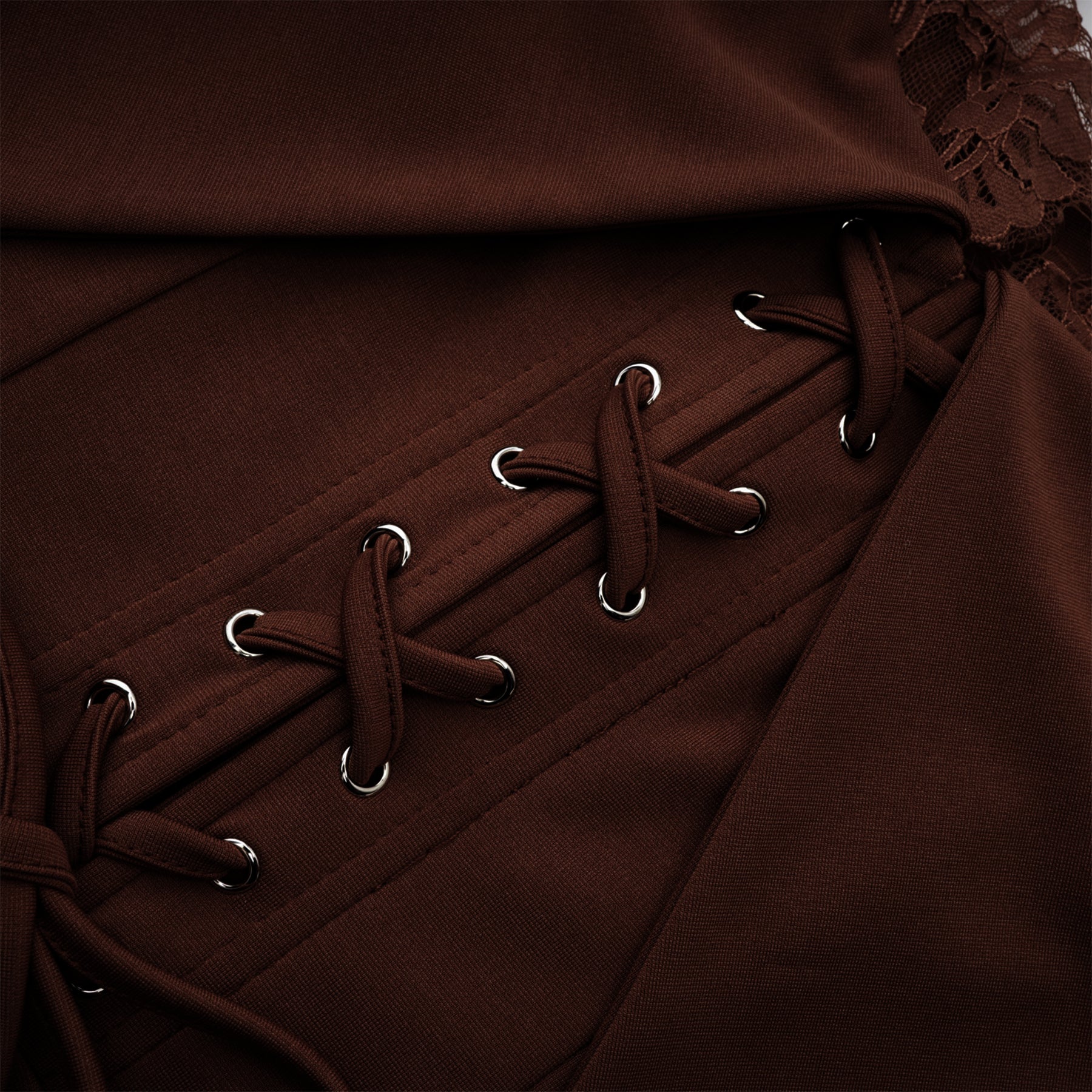 Georgiana Brown Lace Panel Flared Maxi Gown