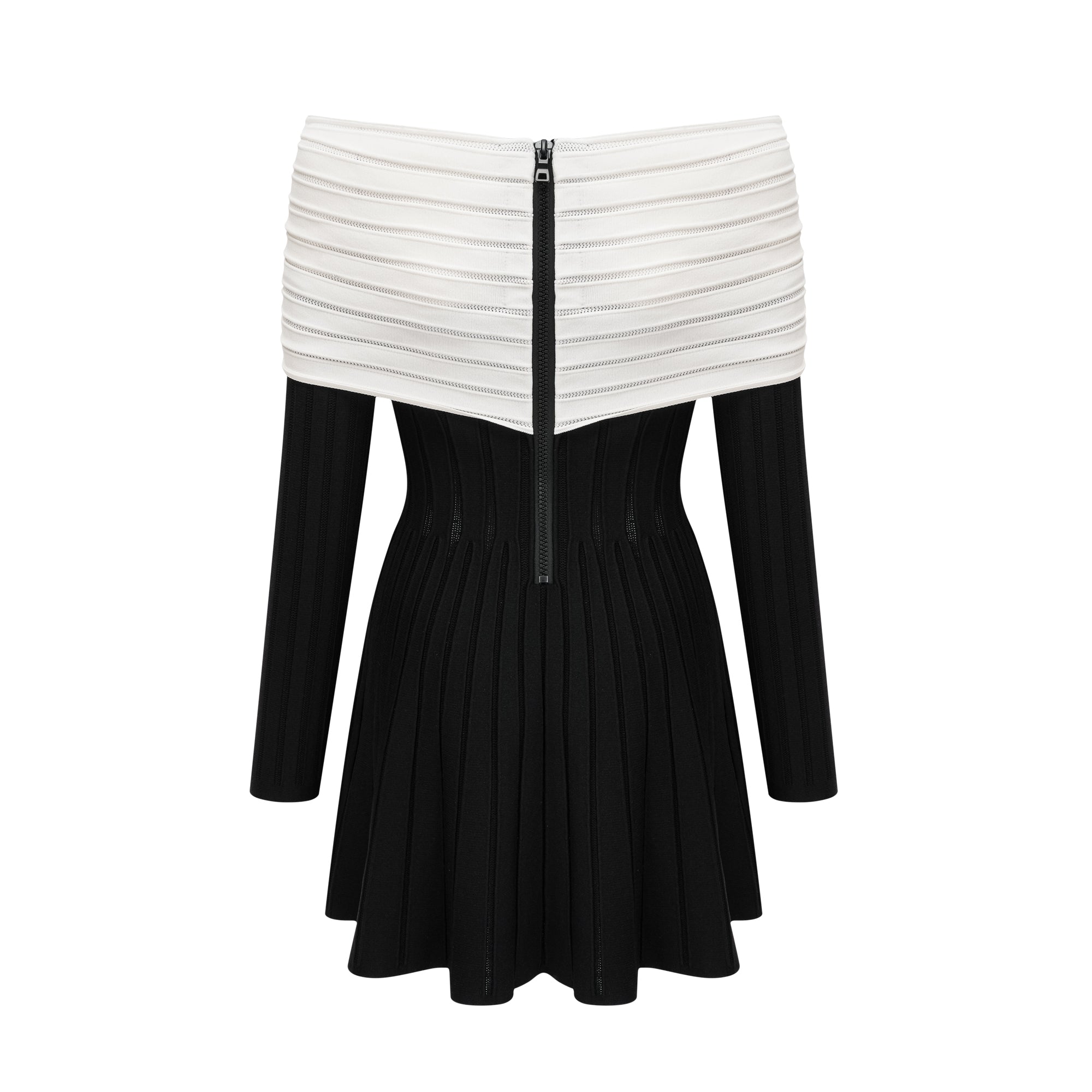 Justine black off-shoulder bow knit mini dress