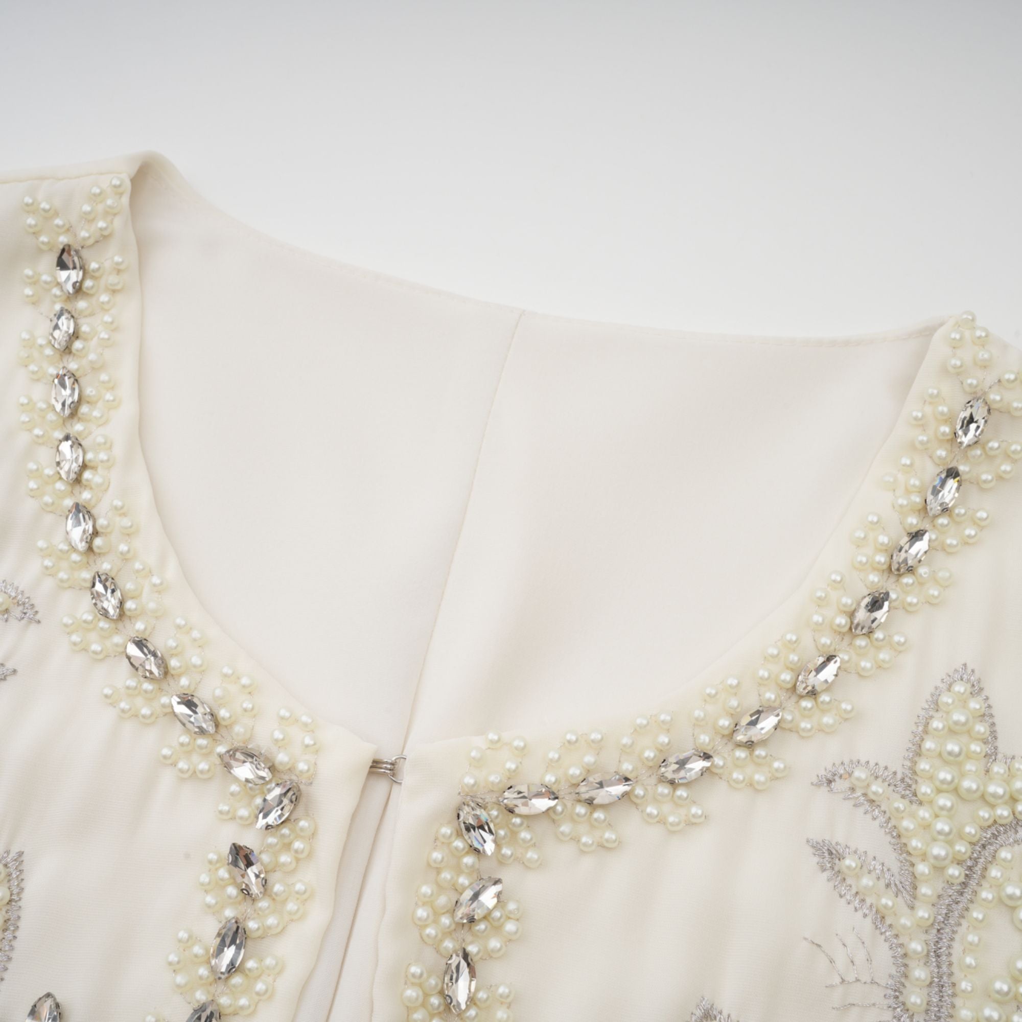 Blanche White Embellished Pleated Two-Piece Jacket and Dress Set