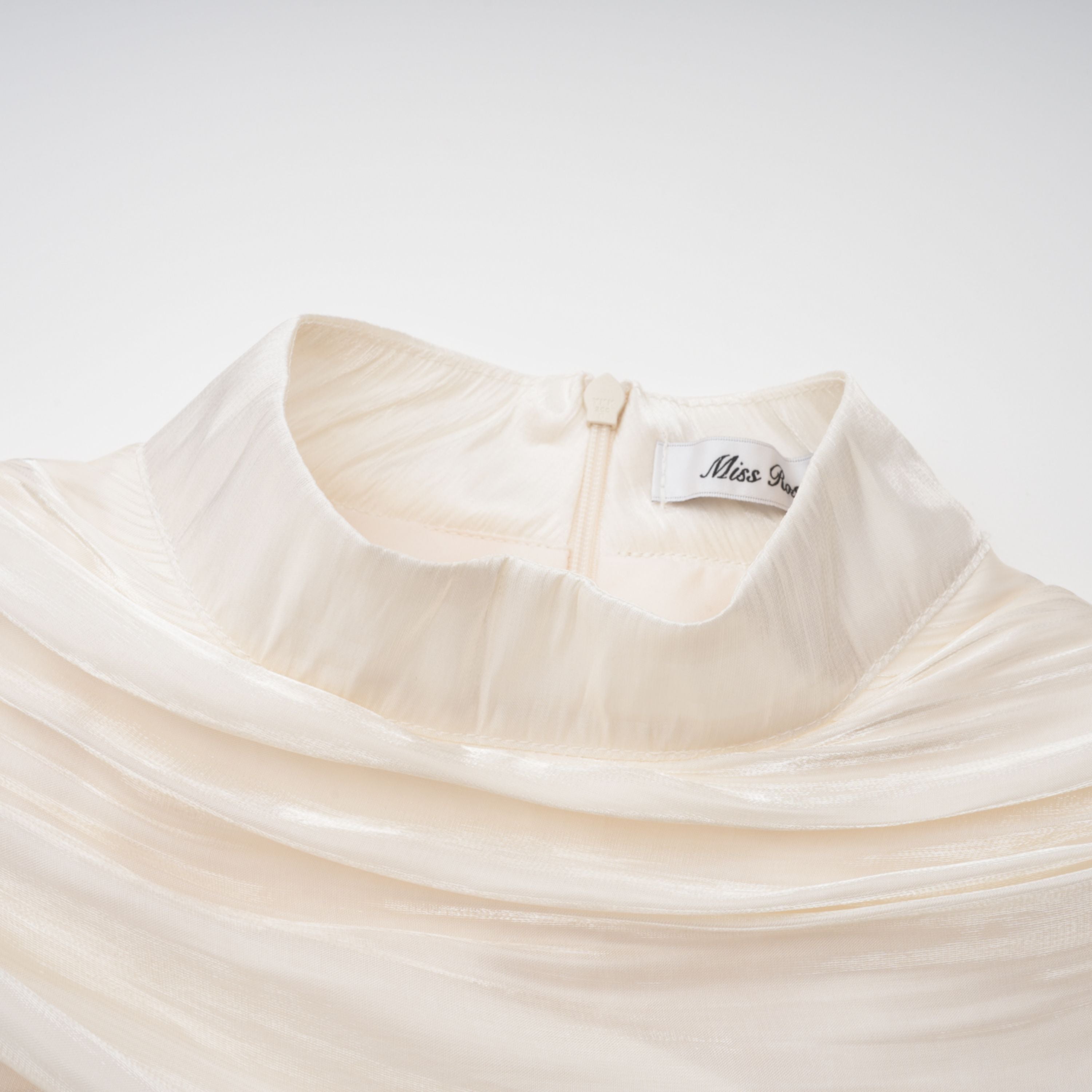 Gustave Neutral Ruched Cape Ruffled Maxi Dress