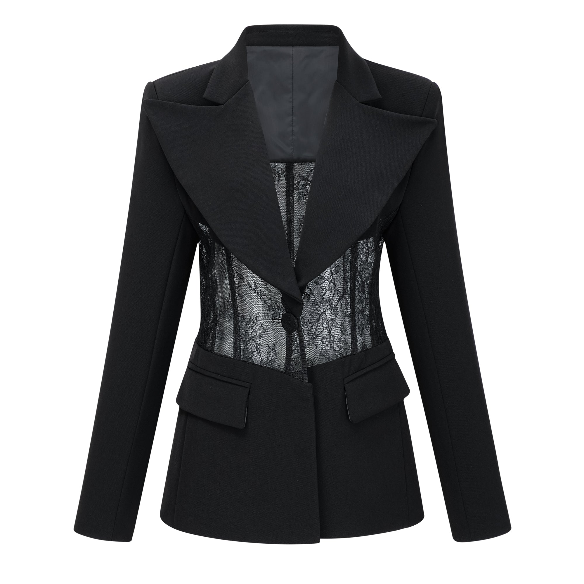 Verena Black Floral Lace Panel Blazer