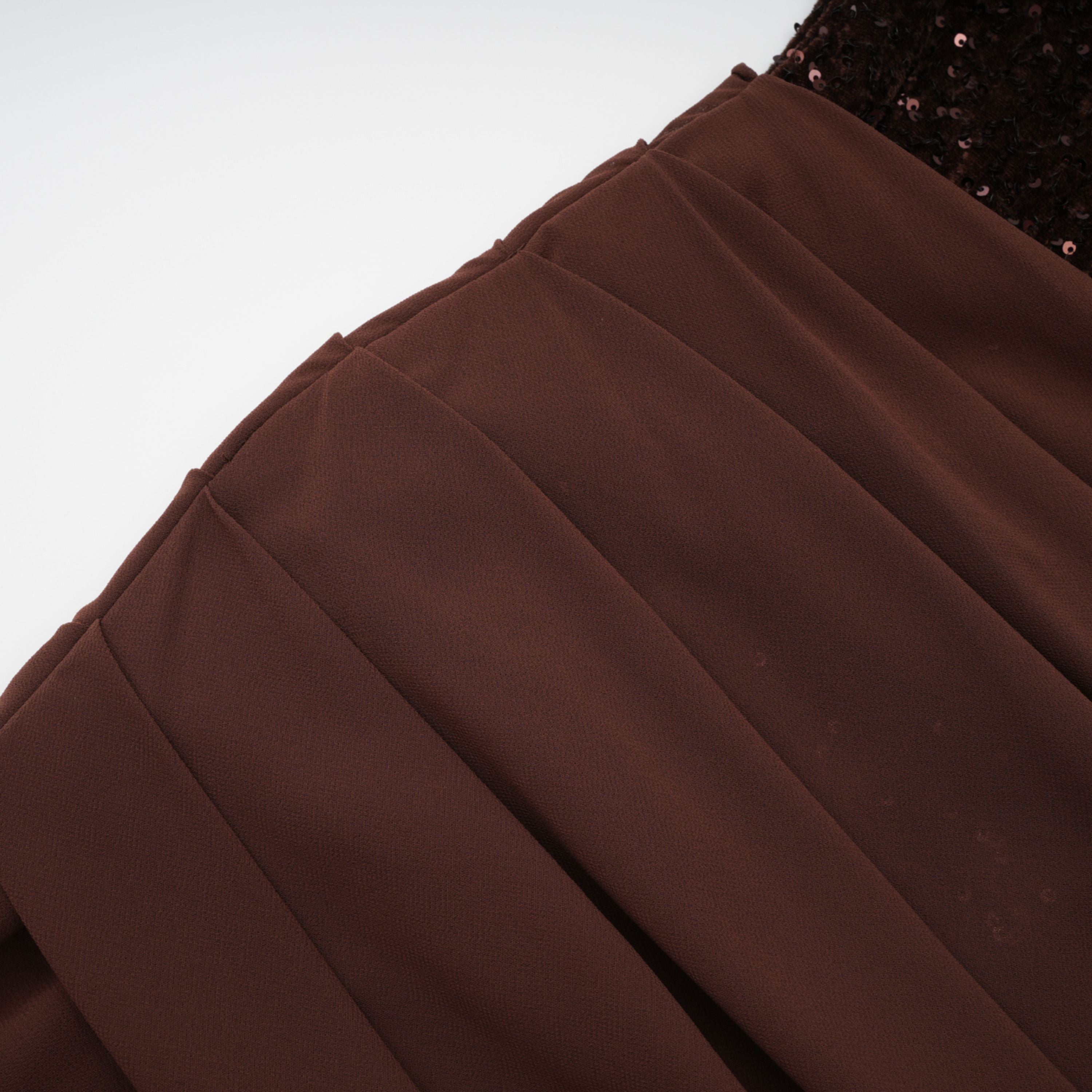 Giada Brown Sequined Asymmetrical Ruched Maxi Gown