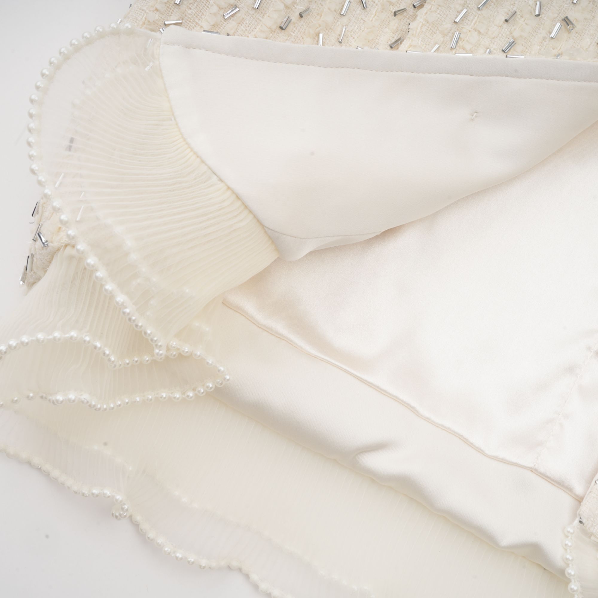 Blanche white beaded ruffle cropped jacket