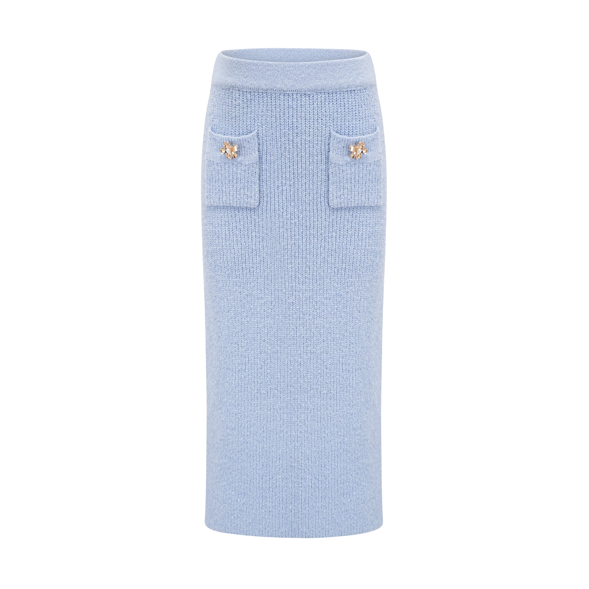 Chantal Blue Knit Two-Piece Blouse and Skirt Set