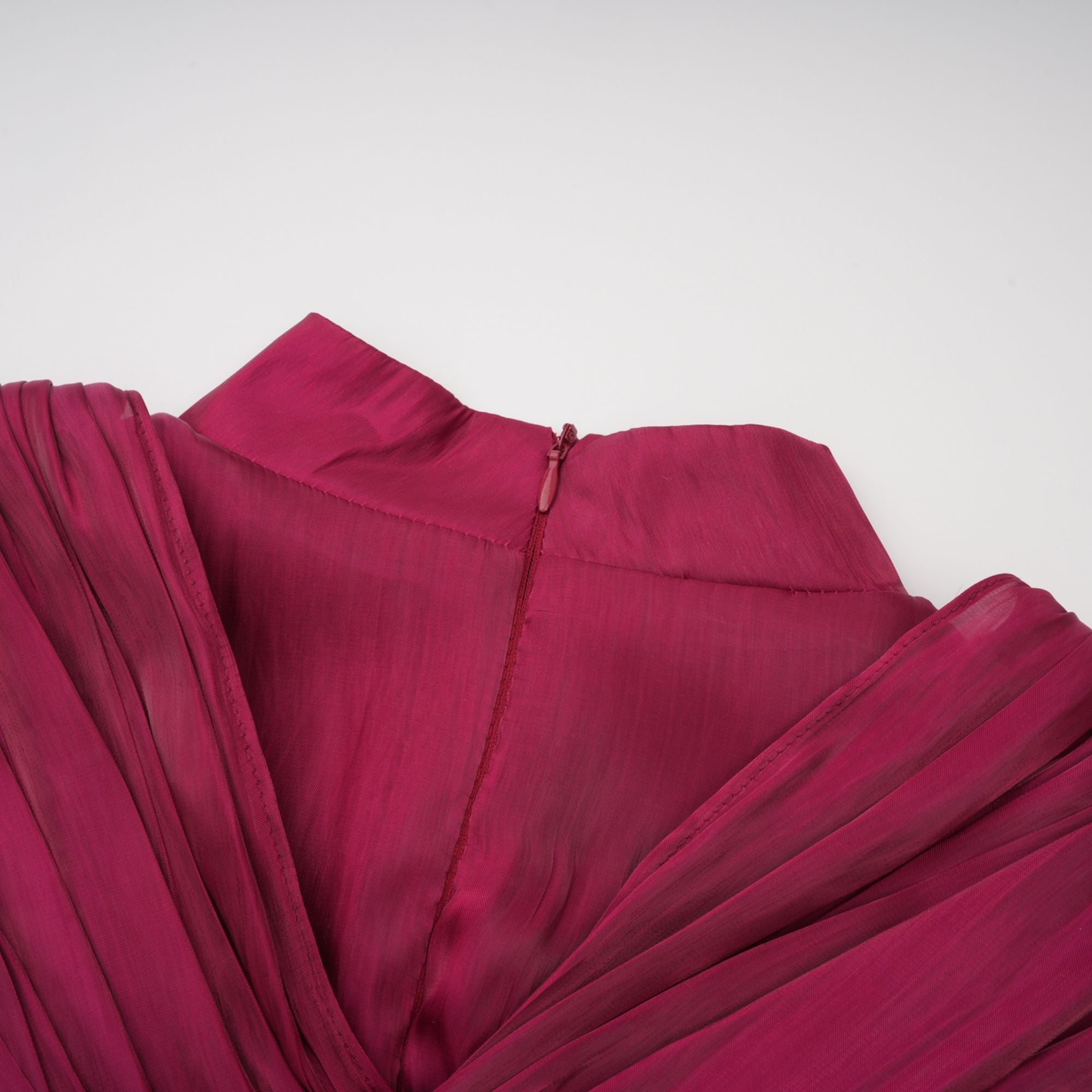 Danuta Burgundy Ruched Pleated Maxi Dress