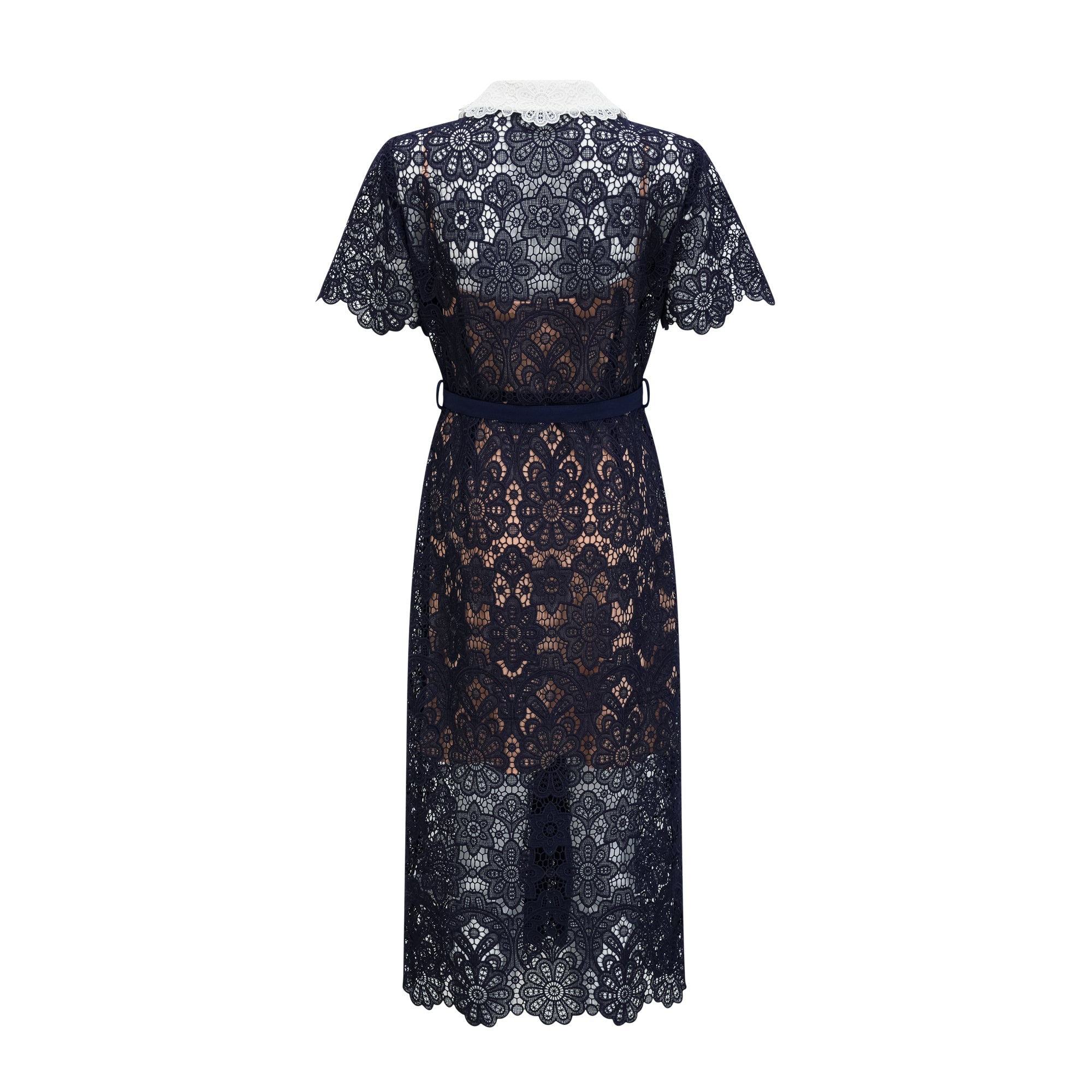 Ariane Navy Crochet-lace Midi Dress