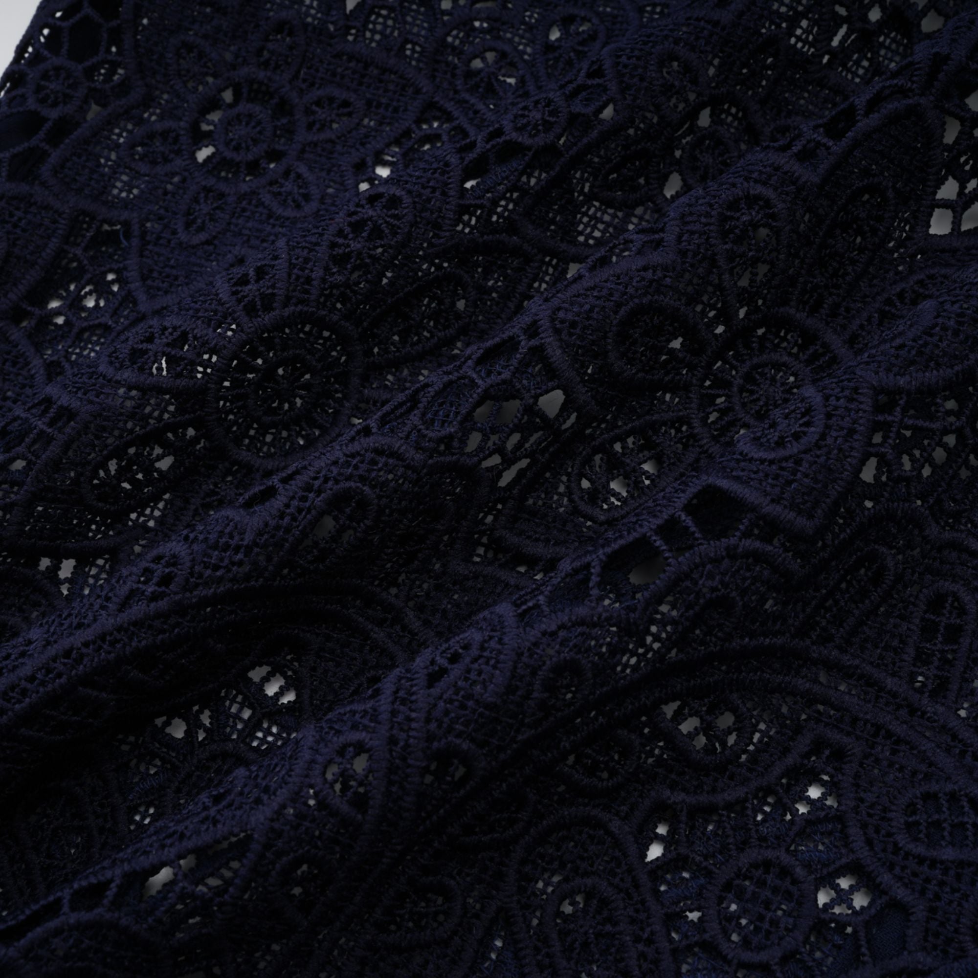 Ariane Navy Crochet-lace Midi Dress