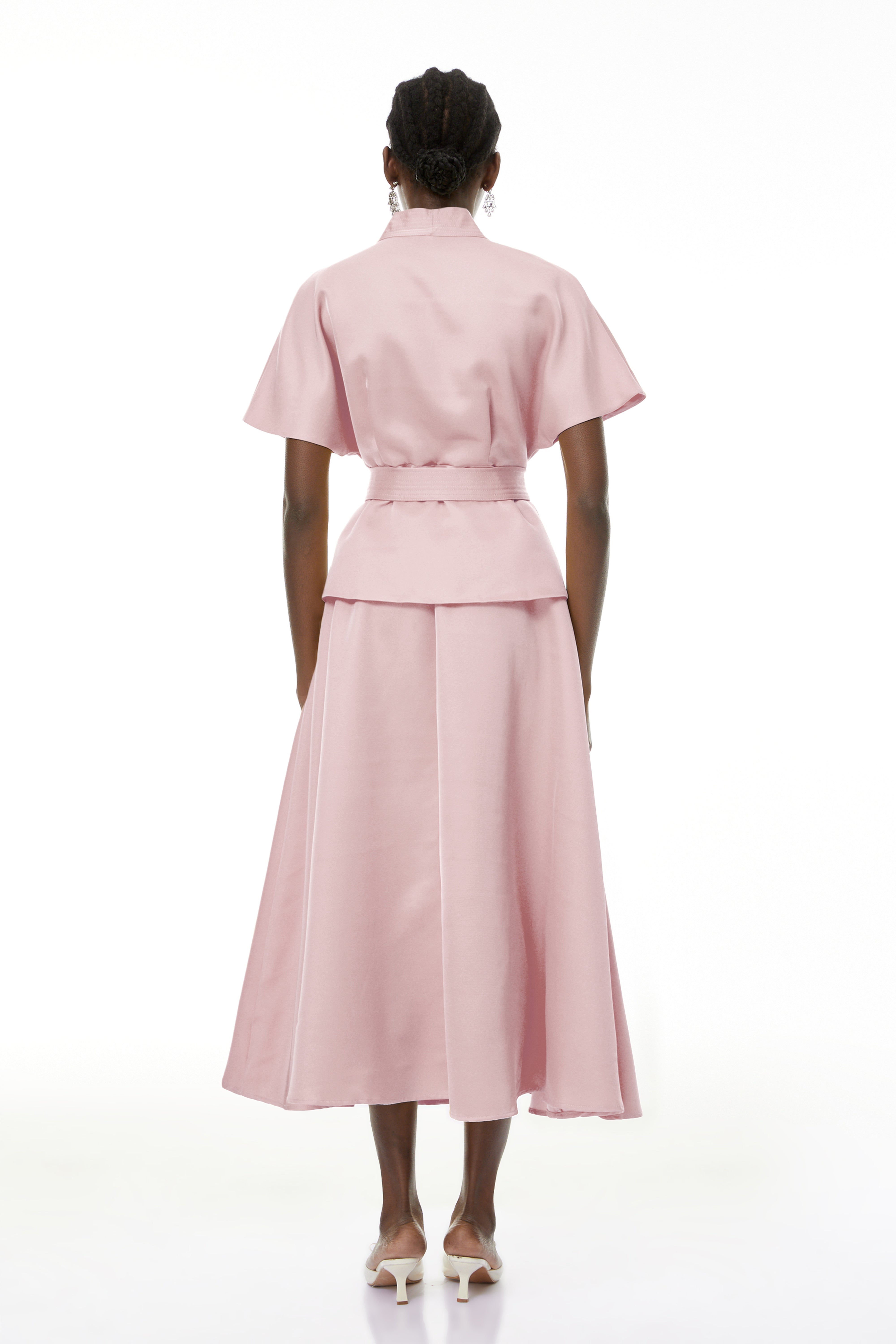 Johanna Pink Self-Tie Blouse & Skirt Set