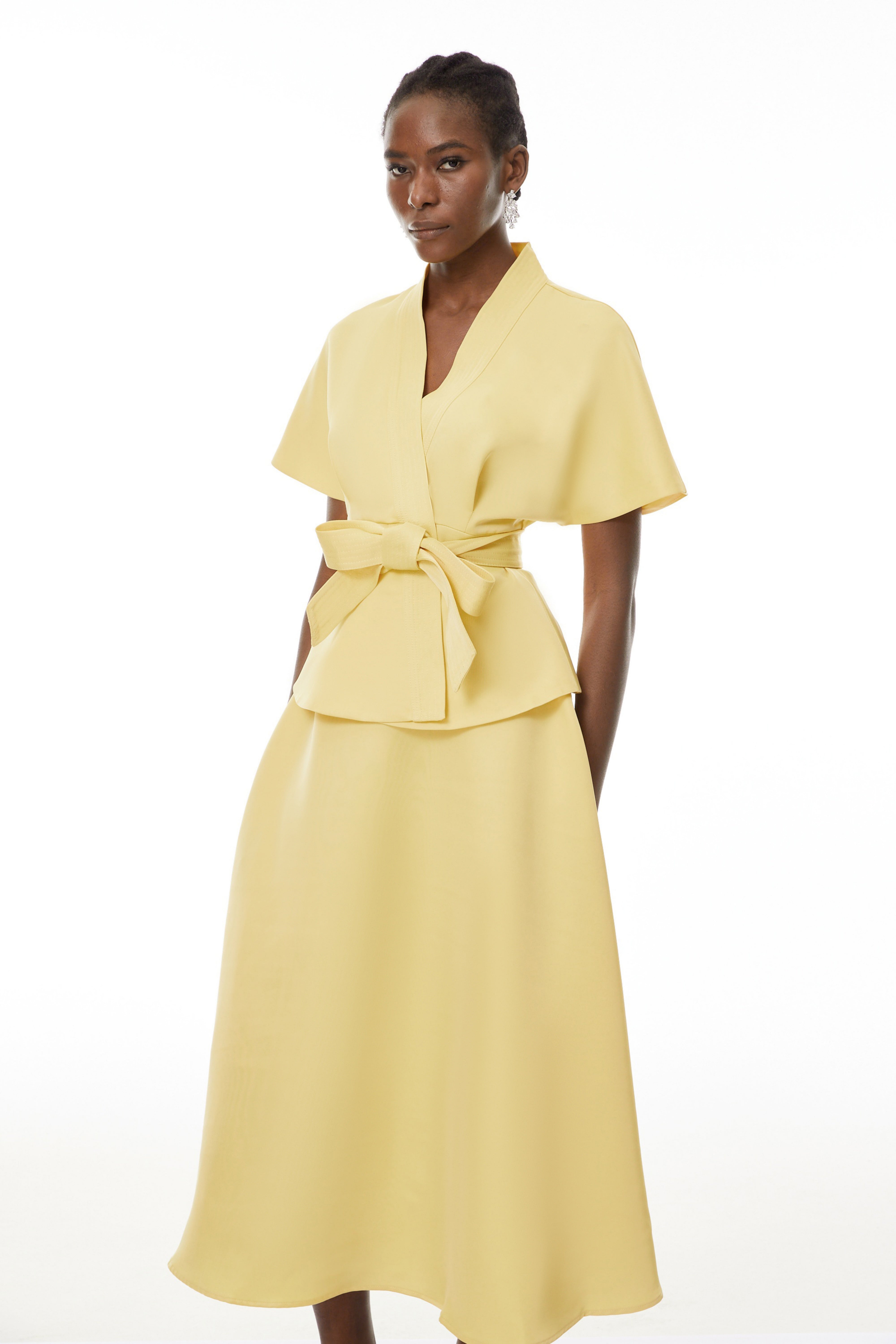Johanna Yellow Self-Tie Blouse & Skirt Set