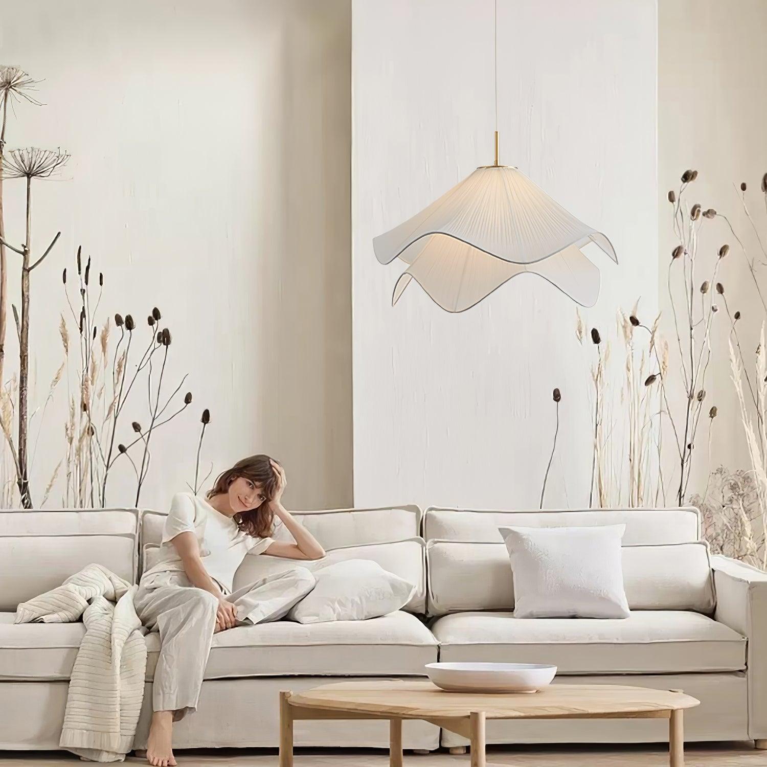 Pendant Light Layered Fabric Shade | Ceiling Mounted Fixture