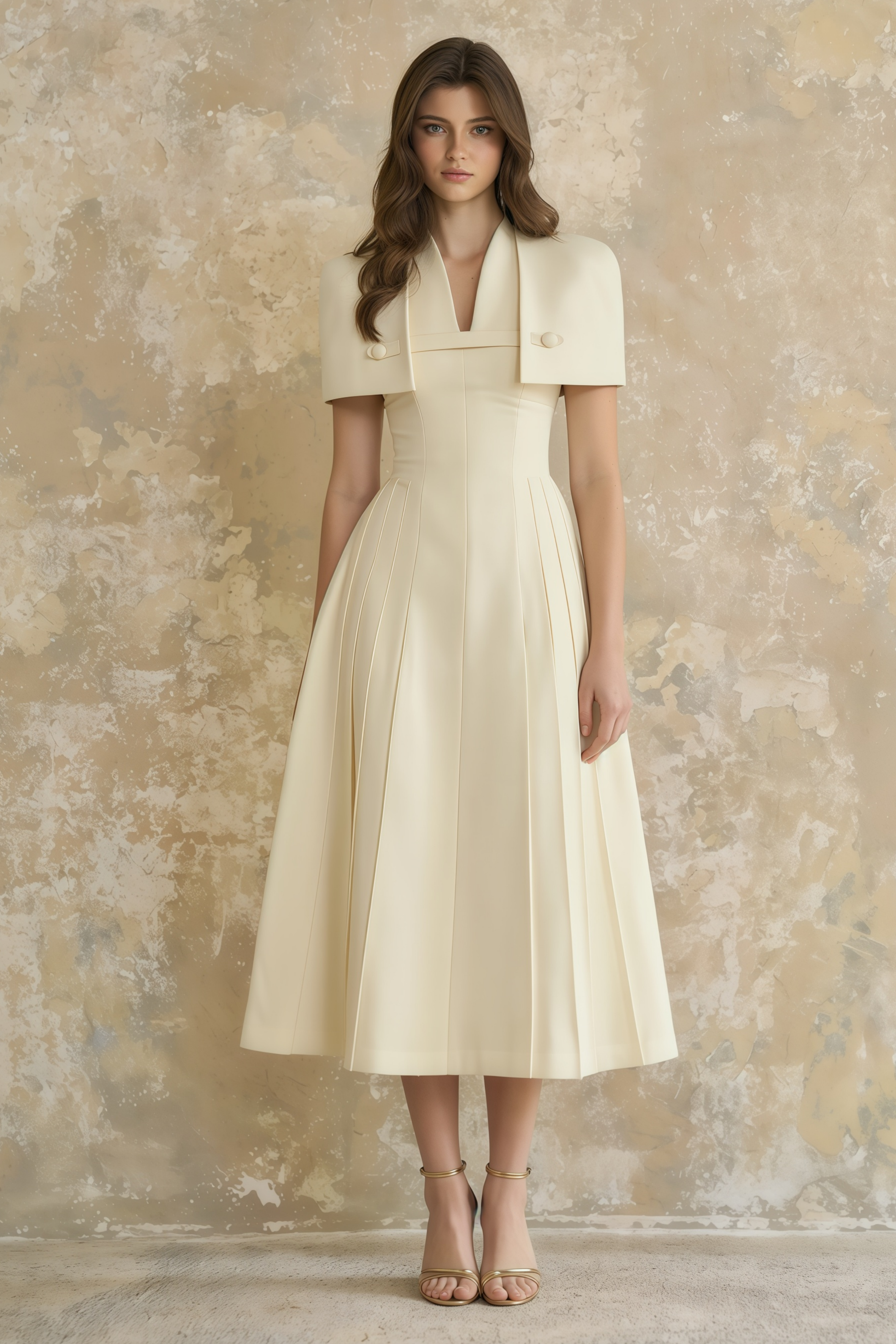 Lovisa Neutral Shawl Detail Shirred Midi Dress